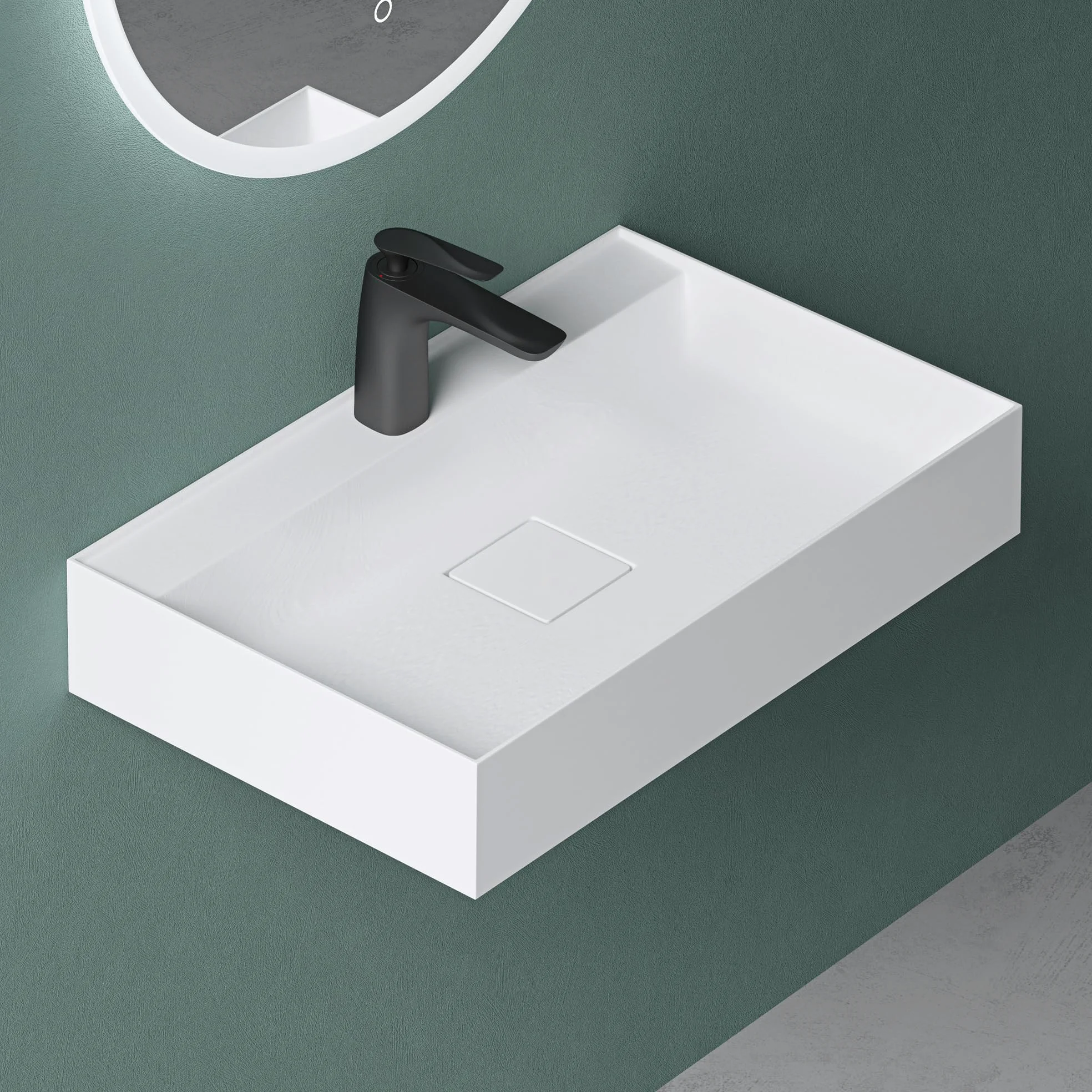 Mai & Mai Lavabo sobre Encimera Rectangular de Baño, Mármol Fundido, Blanco Mate, 50x38x12 cm, con Orificio para Grifo y Válvula de Desagüe – Colossum630