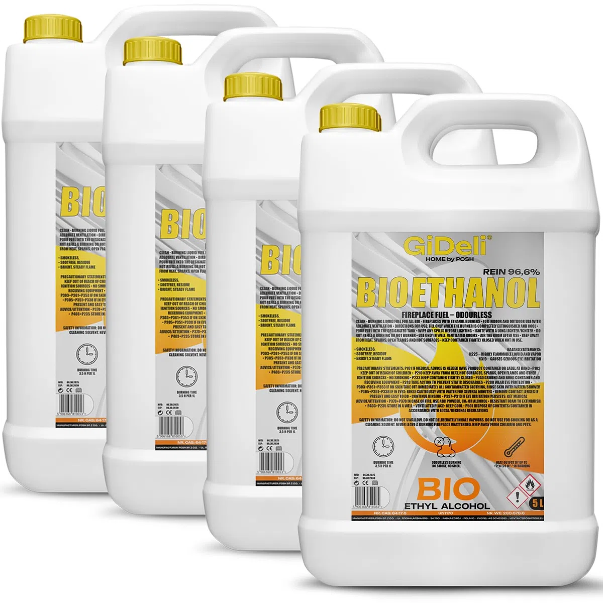 GiDeli Bioetanol - 20 l - Sin olor - 96,6 % de etanol - Para interior y exterior - Fabricado a partir de maíz y remolacha azucarera