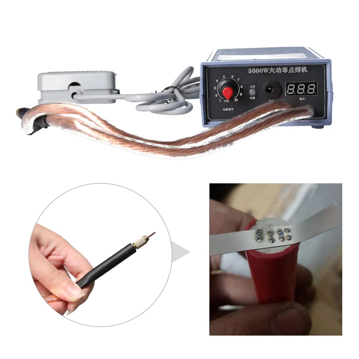 Soldador por Puntos 5000W Hancaner Equipo de Soldadura 6200mAh 0 – 800A de Corriente Ajustable Dispositivo de Soldadura para Batería