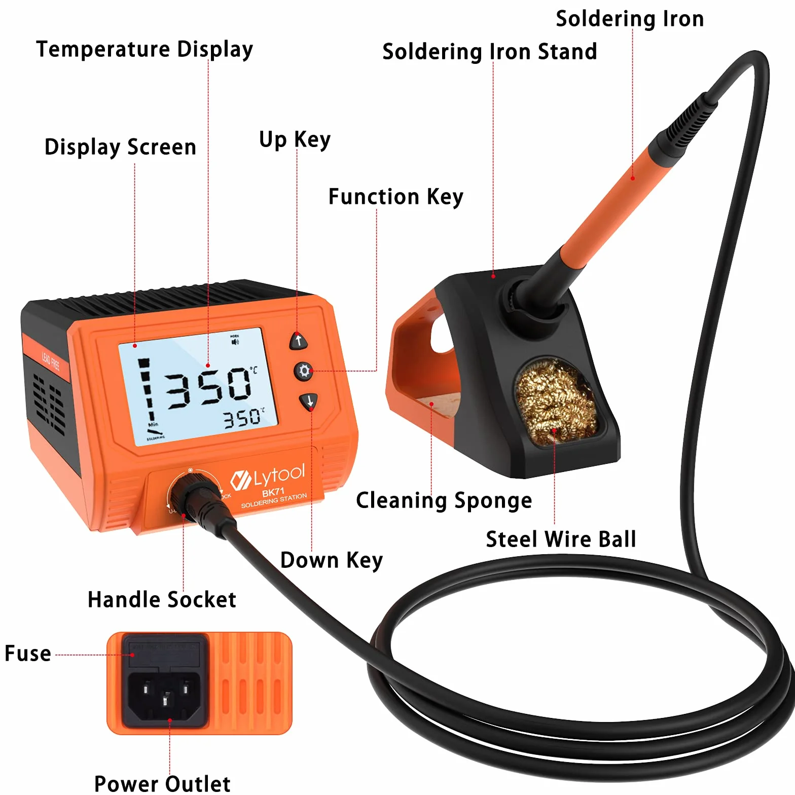 Estación de Soldadura, 3 Inch Pantalla Led Digital Lytool Soldador de Estaño Profesional 60W Kit del Soldador Eléctrico, 180-480℃ Temperatura Ajustable, Modo de Suspensión Inteligente