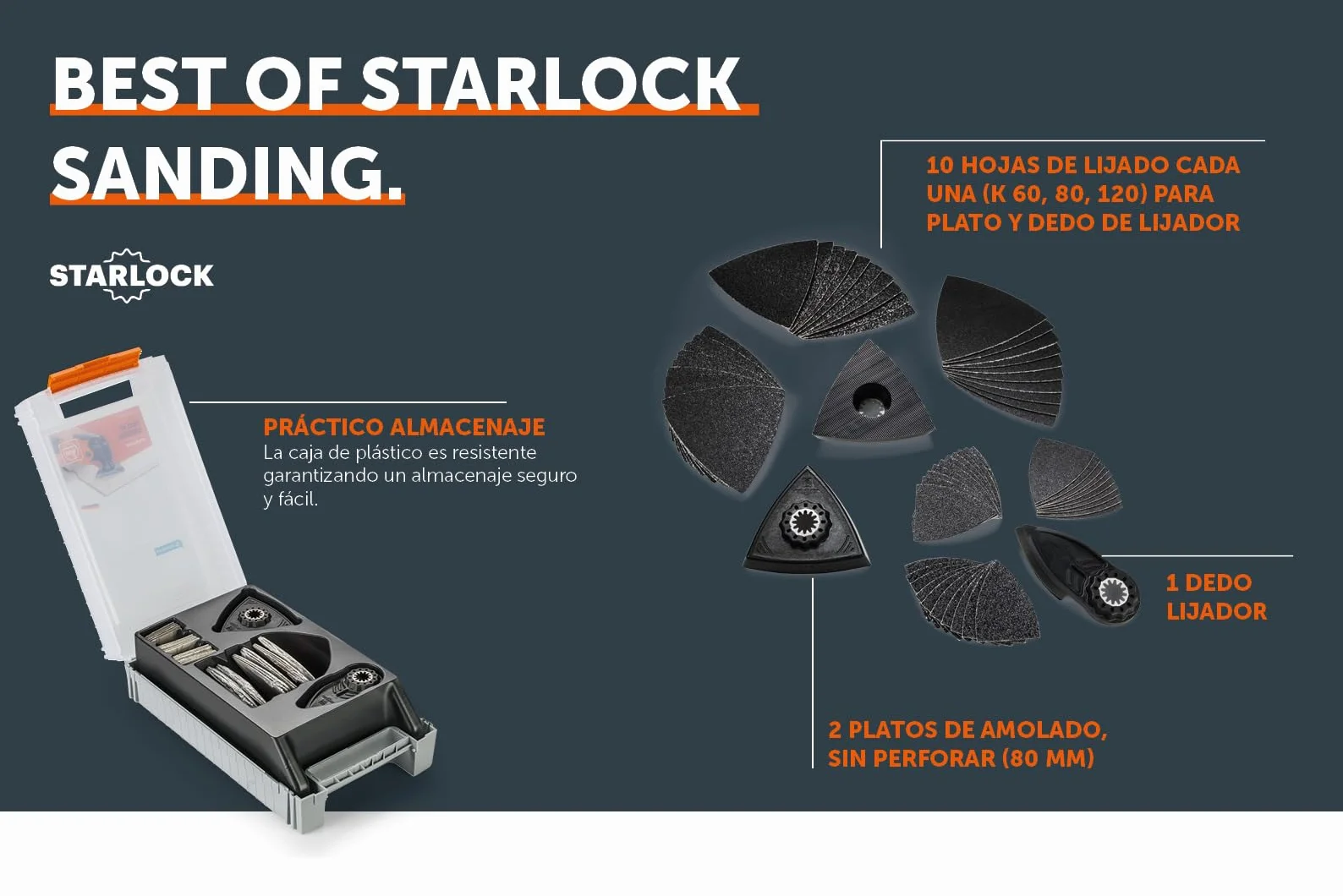 FEIN Best of Starlock Sanding -Set de accesorios de 63 piezas, para lijar y esmerilar esquinas y cantos, alojamiento Starlock, adecuado para todas las FEIN MultiTools, Trabajos en madera, 100% Calidad
