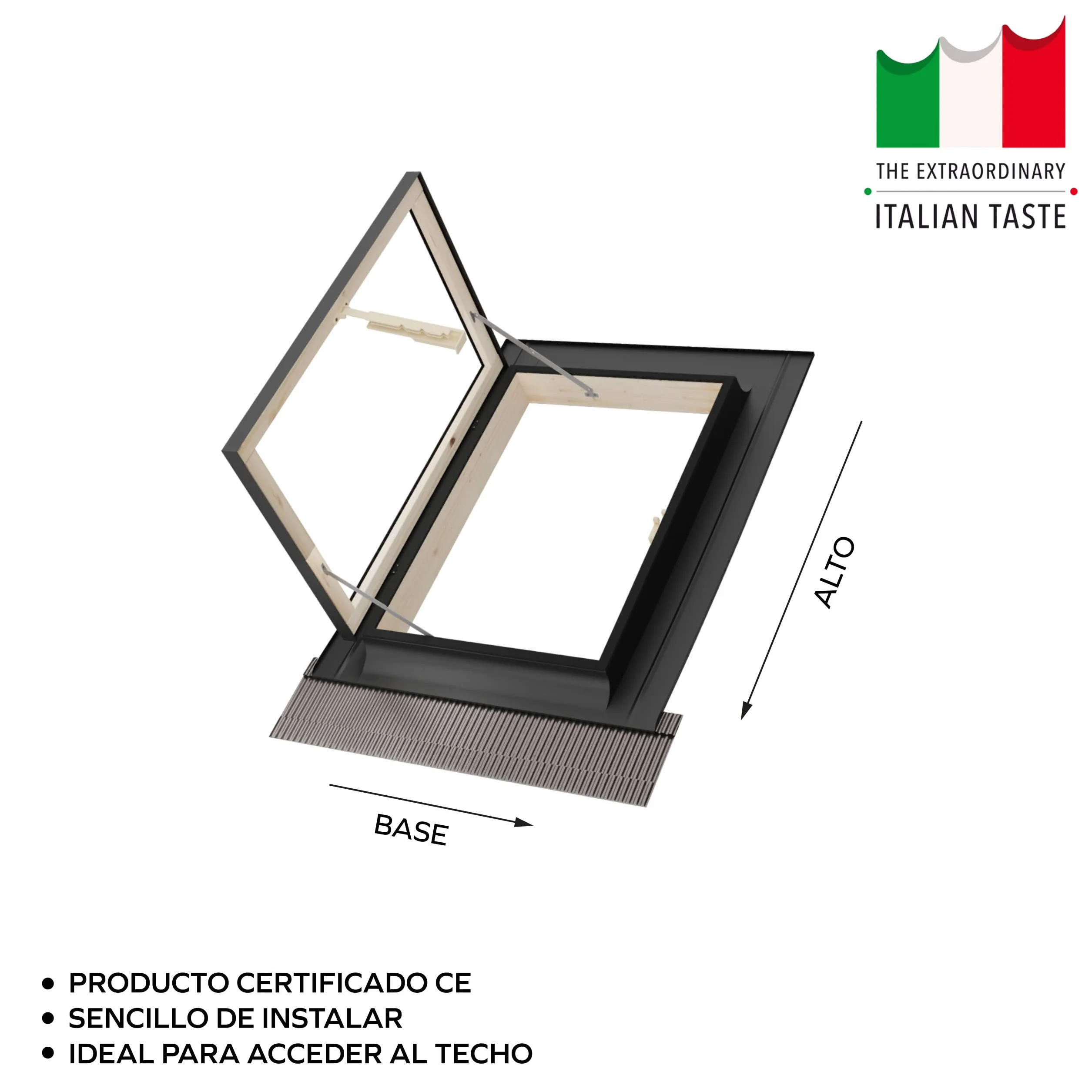 Emica - Claraboya abertura Libro de Aluminio | Línea Best Vidrio Antigranizo y Seguridad Interna 4T-9-4T | Madera de abeto | Ideal para salida de tejado | Ventanas para Tejados (45x55 Base x Alto)