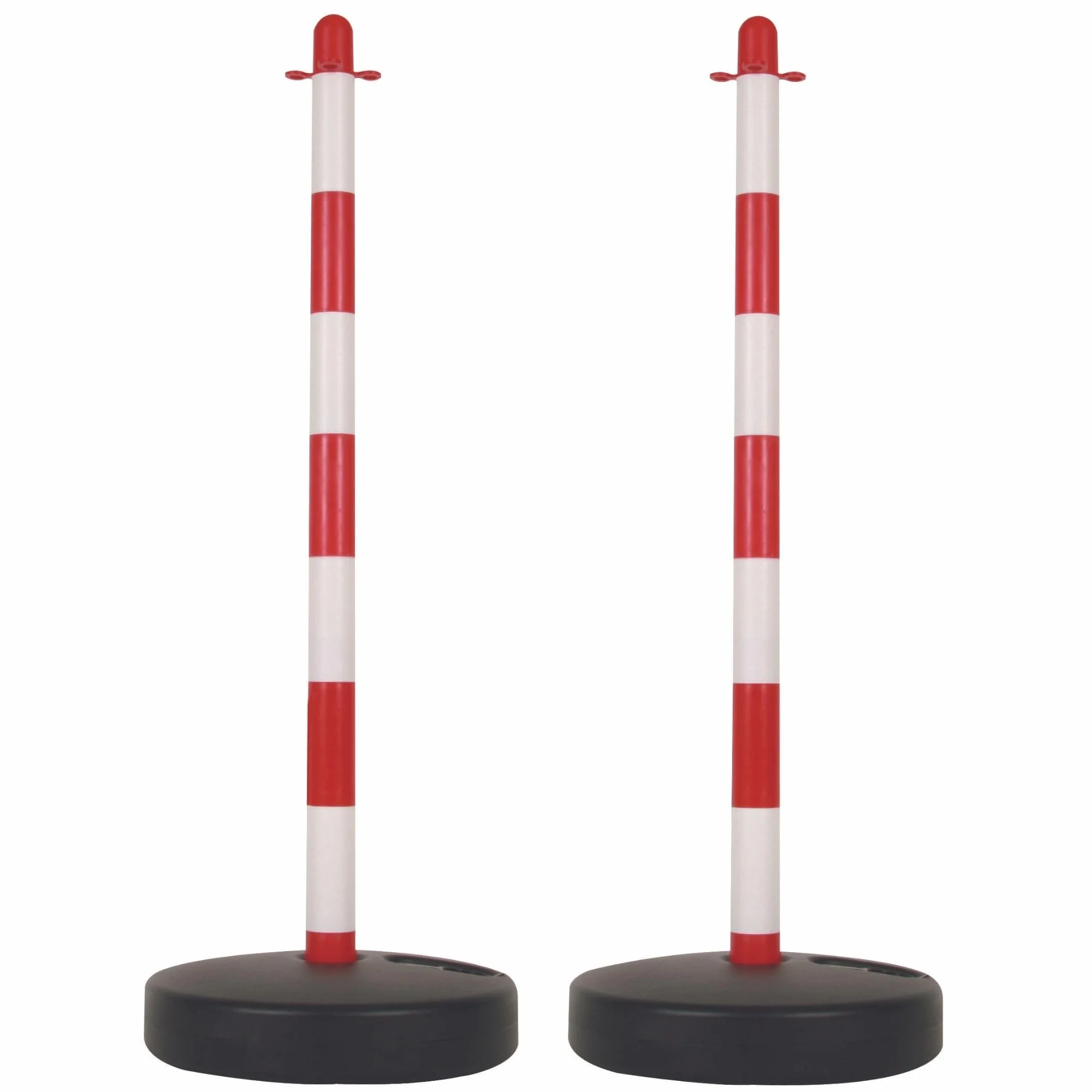 Perel Set de postes PVC 2 piezas rojo blanco 90 cm base rellenable con arena o agua conectables para eventos aparcamientos hostelería y espacios públicos