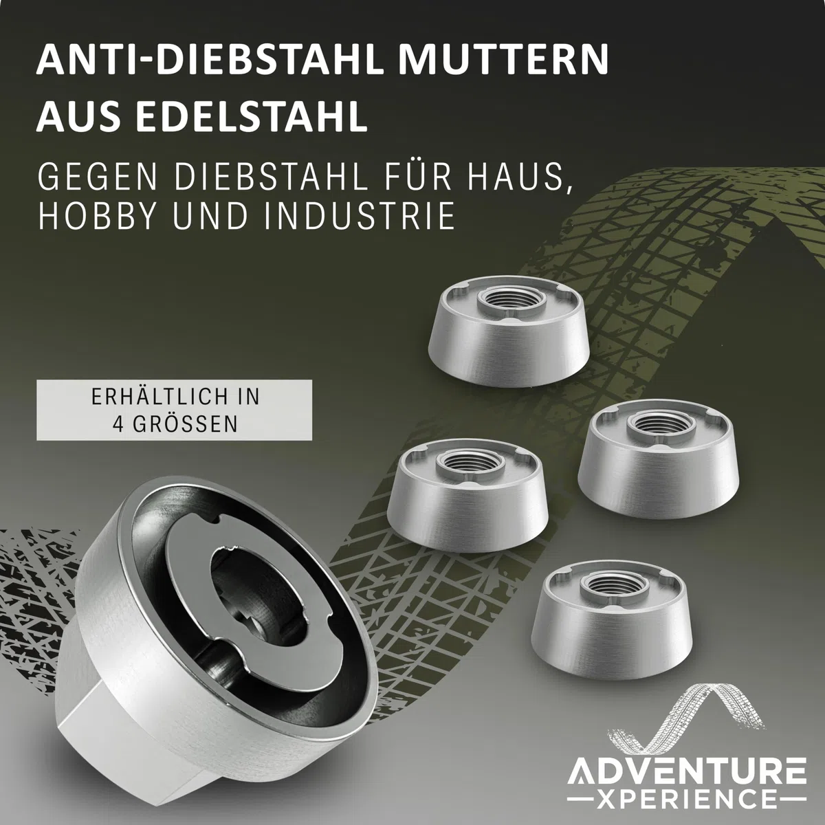 4 + 1 Tuercas antirrobo – Tuerca de seguridad antirrobo con llave especial – varios juegos de tamaños, forma especial – M5, M6, M8, M10 acero inoxidable (M8, 4 tuercas, 1 tuerca)