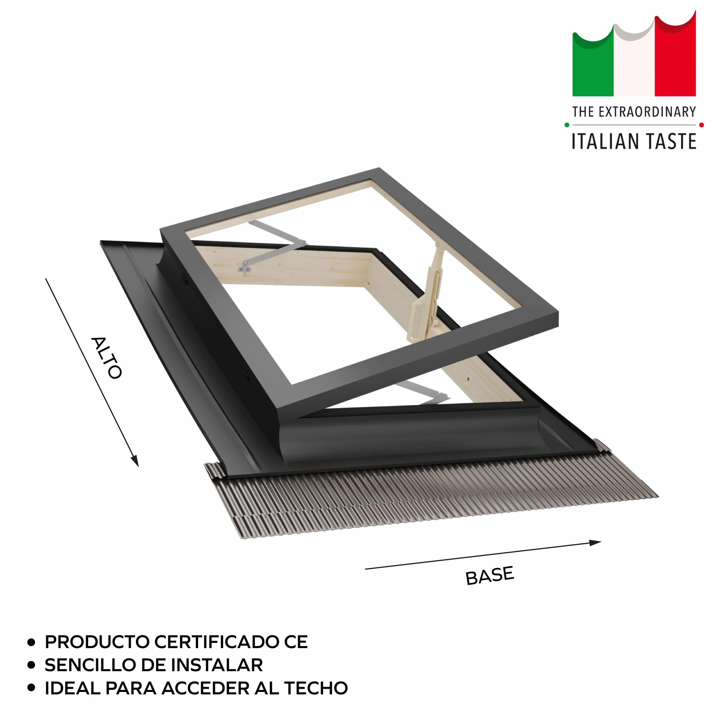 Emica - Claraboya abertura Libro de Aluminio | Línea Best Vidrio Antigranizo y Seguridad Interna 4T-9-4T | Madera de abeto | Ideal para salida de tejado | Ventanas para Tejados (45x55 Base x Alto)