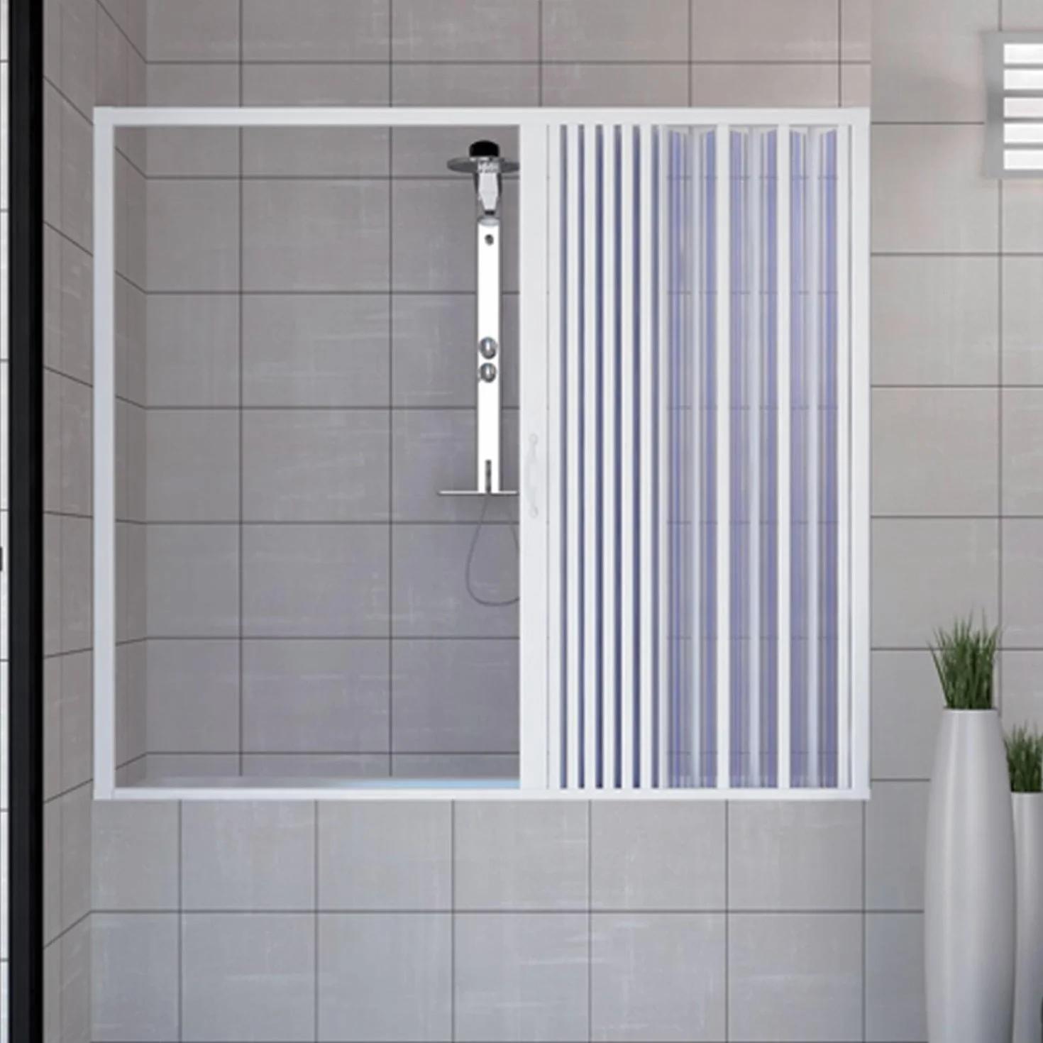 Puerta Mampara de bañera 160 CM de PVC mod. Nina con apertura Lateral