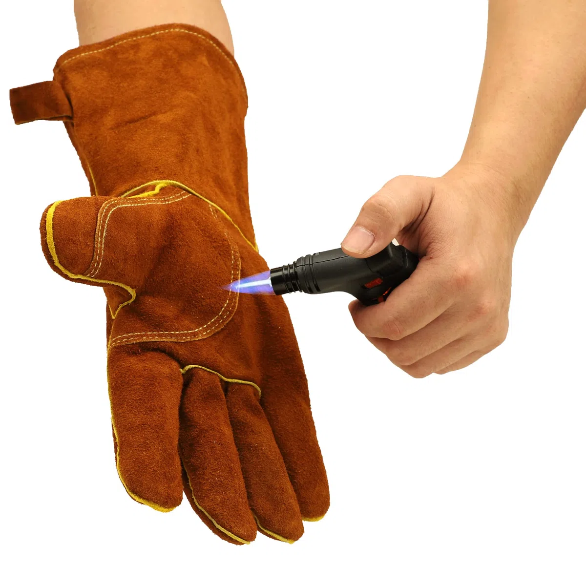 Guantes de soldadura para horno resistentes al calor Guantes de trabajo de cuero para chimenea, barbacoa, soldador, parrilla, horno, estufa, tig guantes de trabajo
