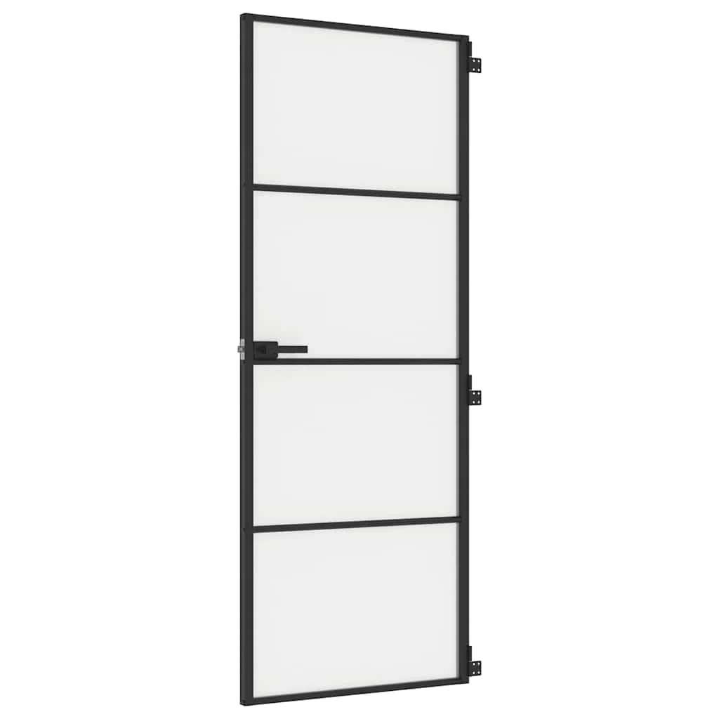 vidaXL Puerta Interior Delgada, Puerta de Panel, Panel de Privacidad, Puerta Decorativa para Dormitorio Baño, Vidrio y Aluminio Negra