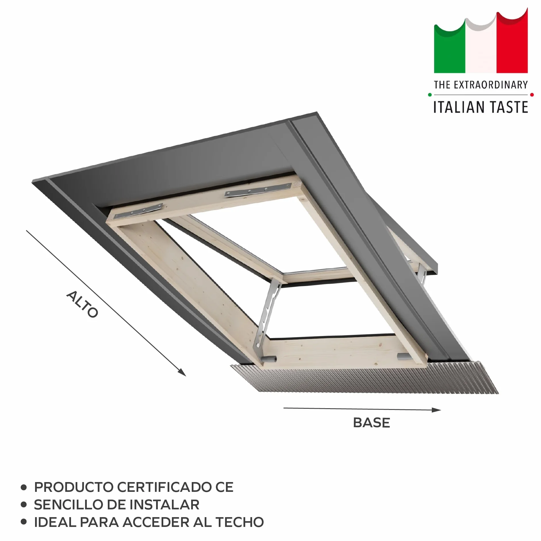 Emica - Claraboya abertura Vasistas en Aluminio | Línea Best Vidrio Antigranizo y Seguridad Interna 4T-9-4T | Tirador con 4 posiciones de apertura | Ventanas para Tejados (48x72 Base x Alto)