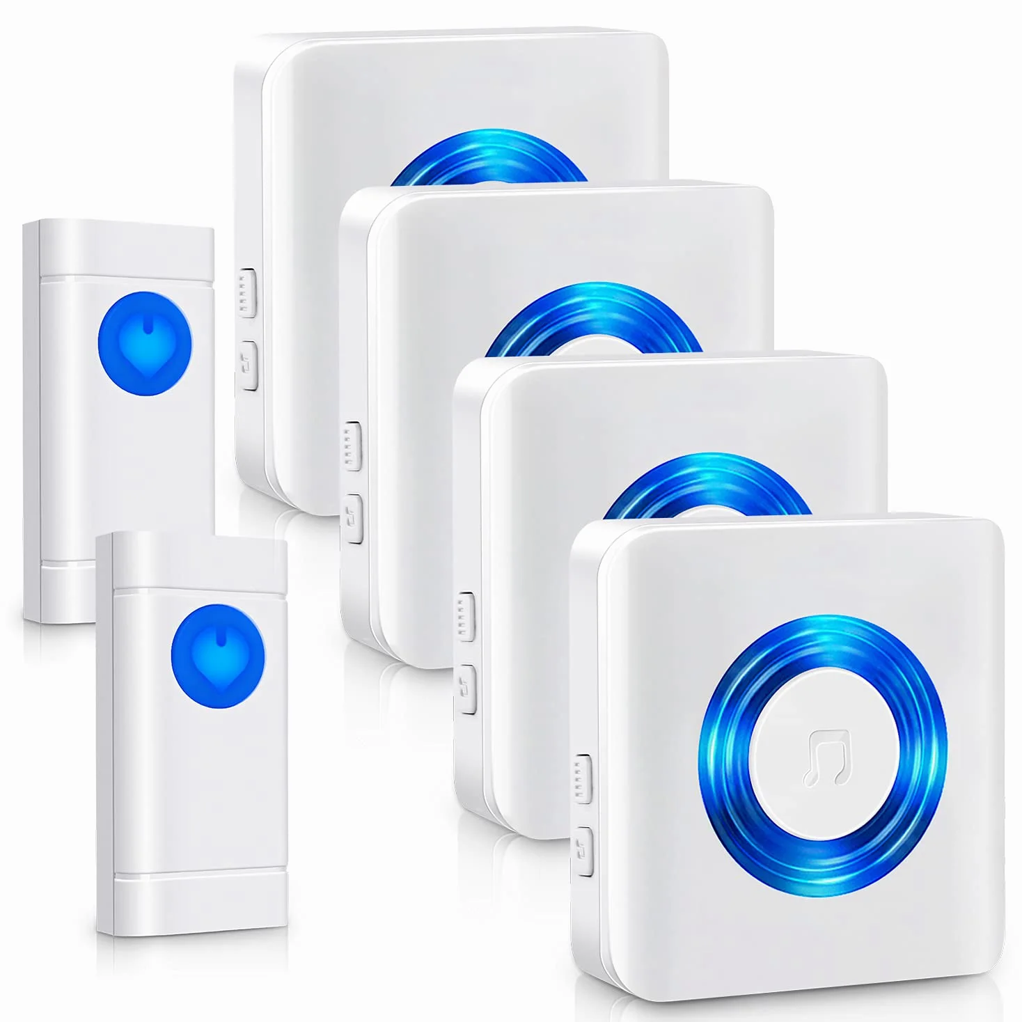 Satisure Timbre inalámbrico para exteriores, 4 receptores y 2 transmisores, 400 m/1300 pies, 58 melodías, timbre de puerta de casa para jardín, casa, oficina