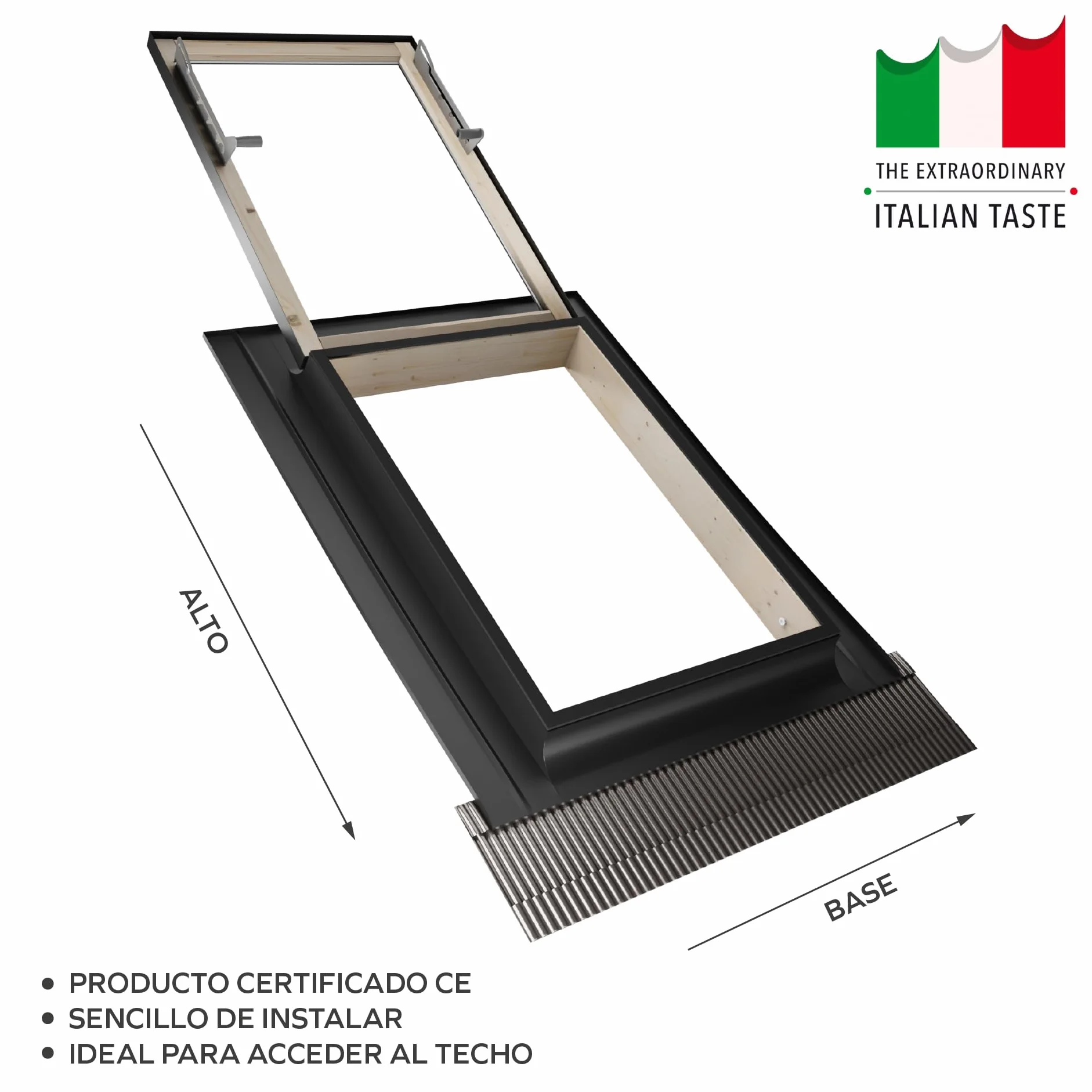 Emica - Claraboya abertura Vasistas en Aluminio | Línea Best Vidrio Antigranizo y Seguridad Interna 4T-9-4T | Tirador con 4 posiciones de apertura | Ventanas para Tejados (48x72 Base x Alto)