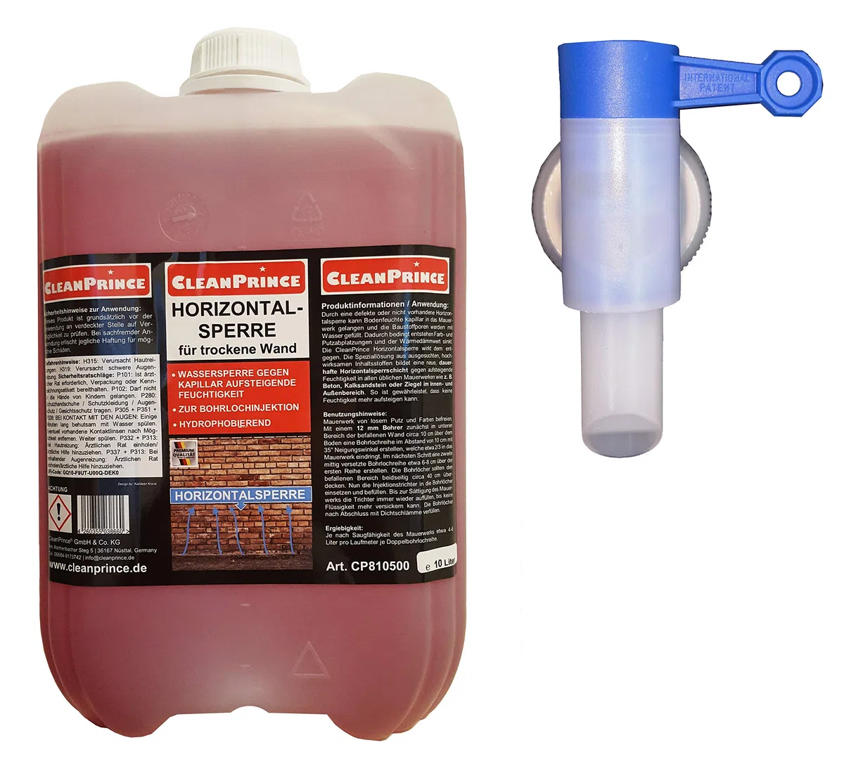 Bloqueo horizontal de pared seca de 10 litros | con grifo de boquilla de vertido gratuito por pedido | proceso de inyección de pozo líquido, hidrofóbico, bloqueo de agua