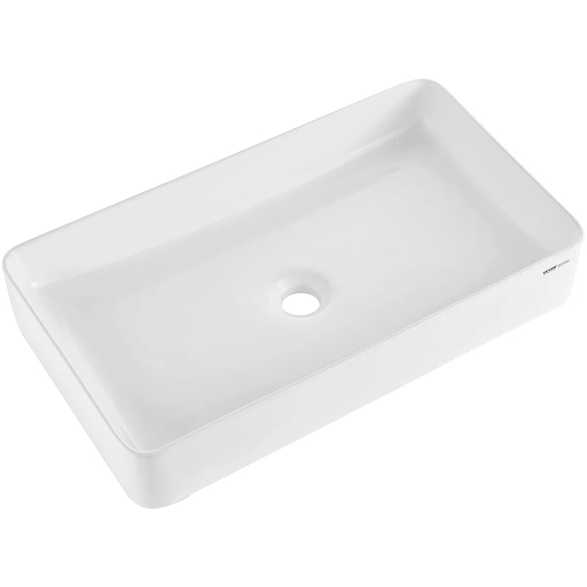 VEVOR Fregadero Rectangular para Recipiente, Encimera Lavabo de Baño de Cerámica Blanca sobre Mostrador, Estilo Moderno, Brillante y Elegante, Bien Empaquetado para Baño, Inodoro, 609 x 351 x 112 mm