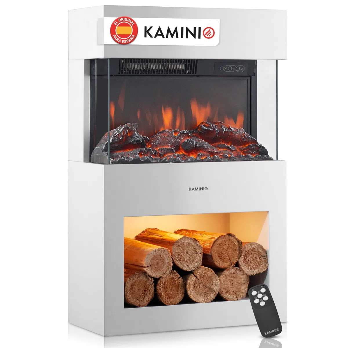 KAMINIO Eléctrica Chimenea Henri - Estufa de Chimenea eléctrica con calefacción, Efecto Llama 3D, LED, Control Remoto Blanco