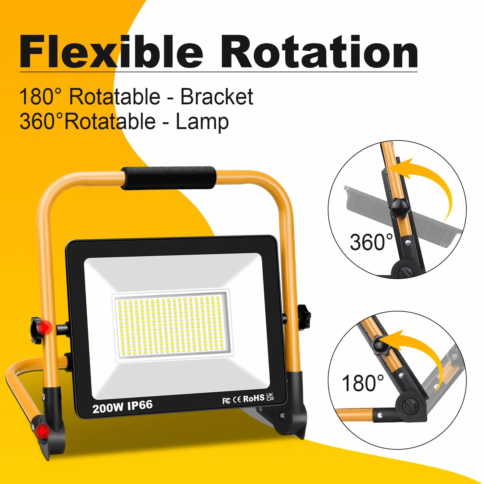 RIGIDON Foco de Trabajo Led 200W, 20000LM Portatil Proyector Led, Soporte Plegable, IP66 Focos Lámpara Uso en Interiores y Exterior, Para Obra de construcción, Taller, Garaje, Jardín, 6000K Blanca