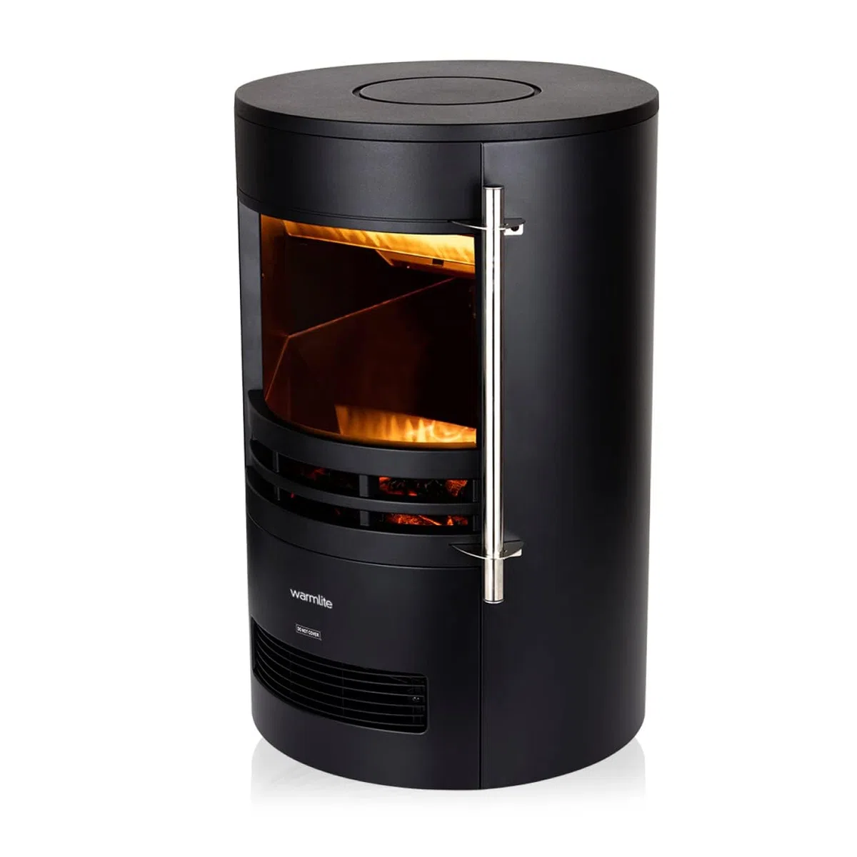 Warmlite WL46022 Elmswell - Estufa redonda contemporánea con dos ajustes de calor, efecto de llama LED realista, 2000 W, color negro