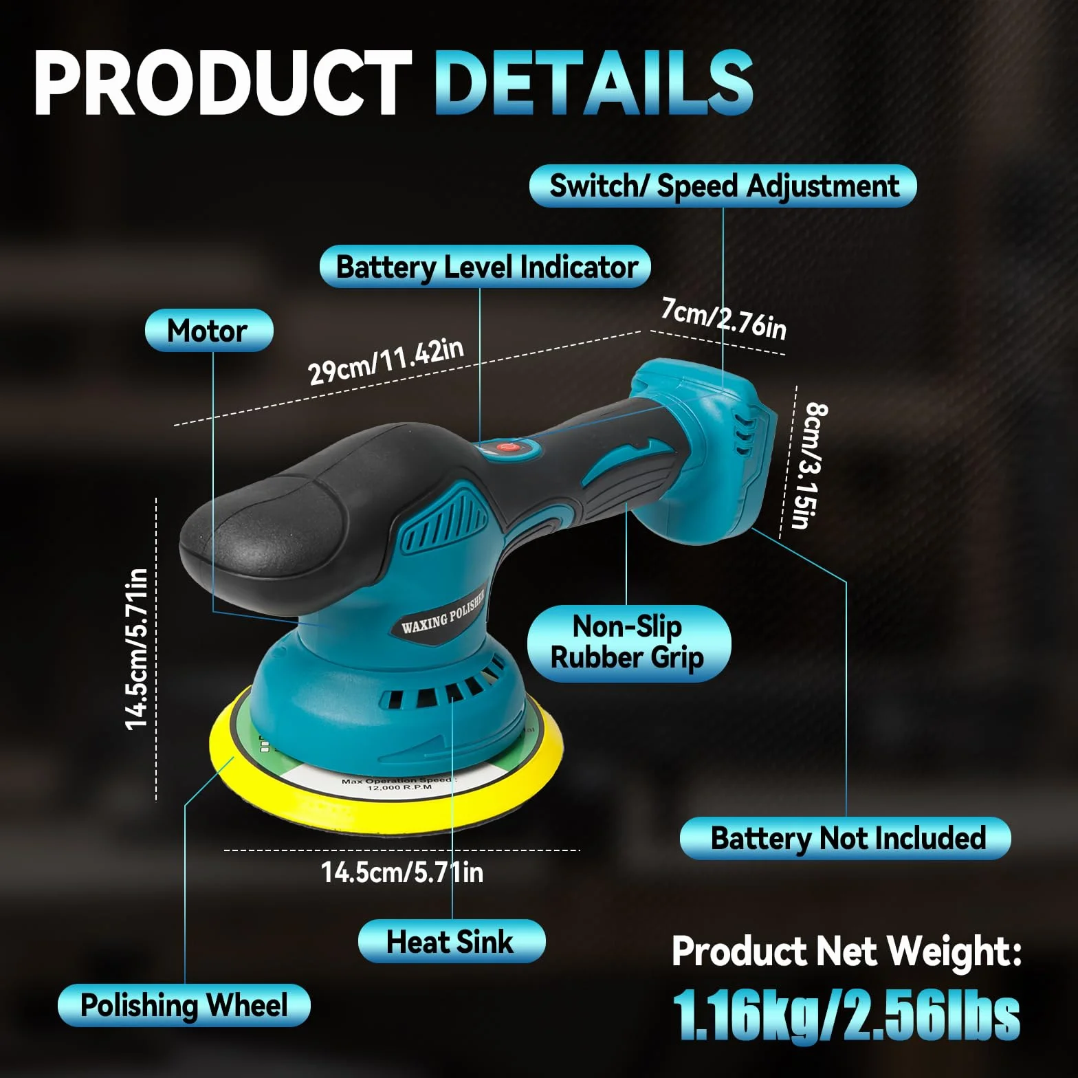 Pulidora inalámbrica para coche Makita, sin escobillas de 6 pulgadas, 8 velocidades variables, 5500 rpm, pulidora excéntrica para detalles de coche, depilación de arañazos (sin batería)