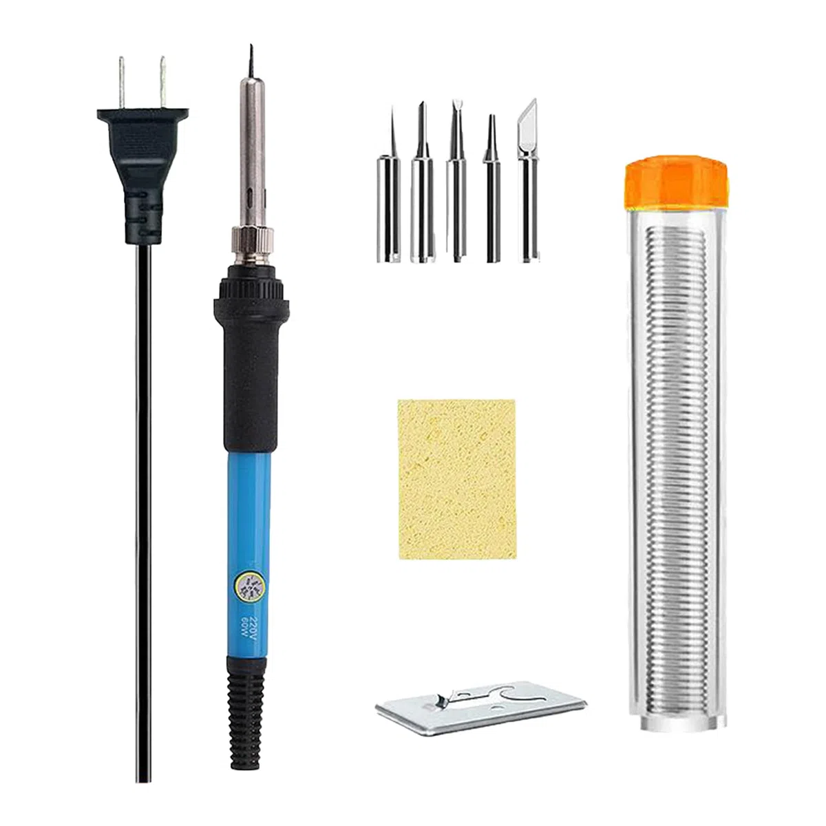 Juego de soldadores de 60 W con estaño, temperatura ajustable, interruptor de encendido/apagado, kit hierro 220 V 5 puntas, bomba desoldadora, soporte de soldadura, reparación de bricolaje