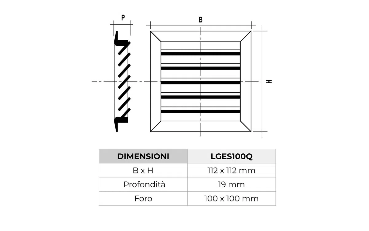La Ventilazione LGES100Q - Rejilla de ventilación cuadrada de madera de roble, para empotrar, 112 x 112 mm
