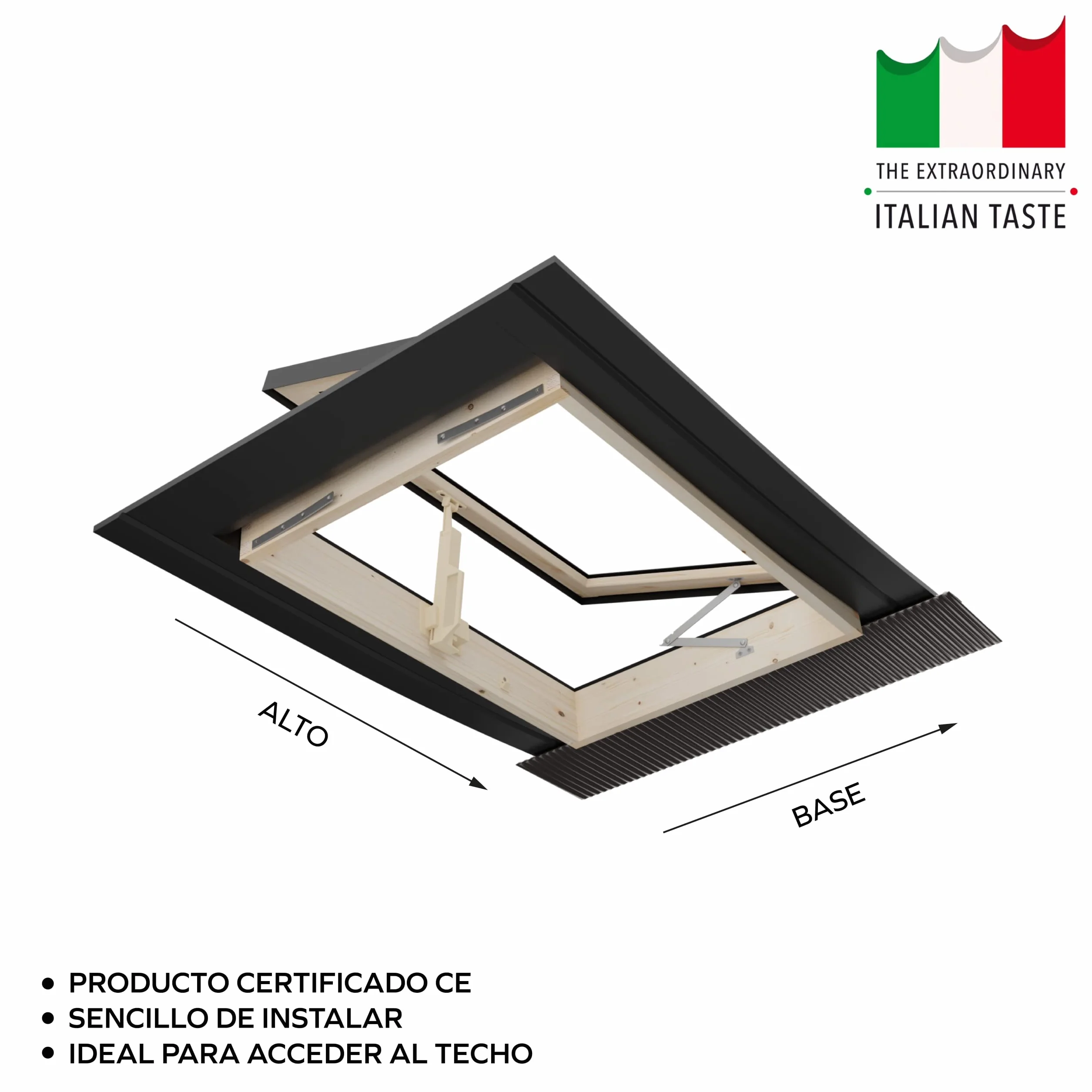 Emica - Claraboya abertura Libro de Aluminio | Línea Best Vidrio Antigranizo y Seguridad Interna 4T-9-4T | Madera de abeto | Ideal para salida de tejado | Ventanas para Tejados (45x55 Base x Alto)