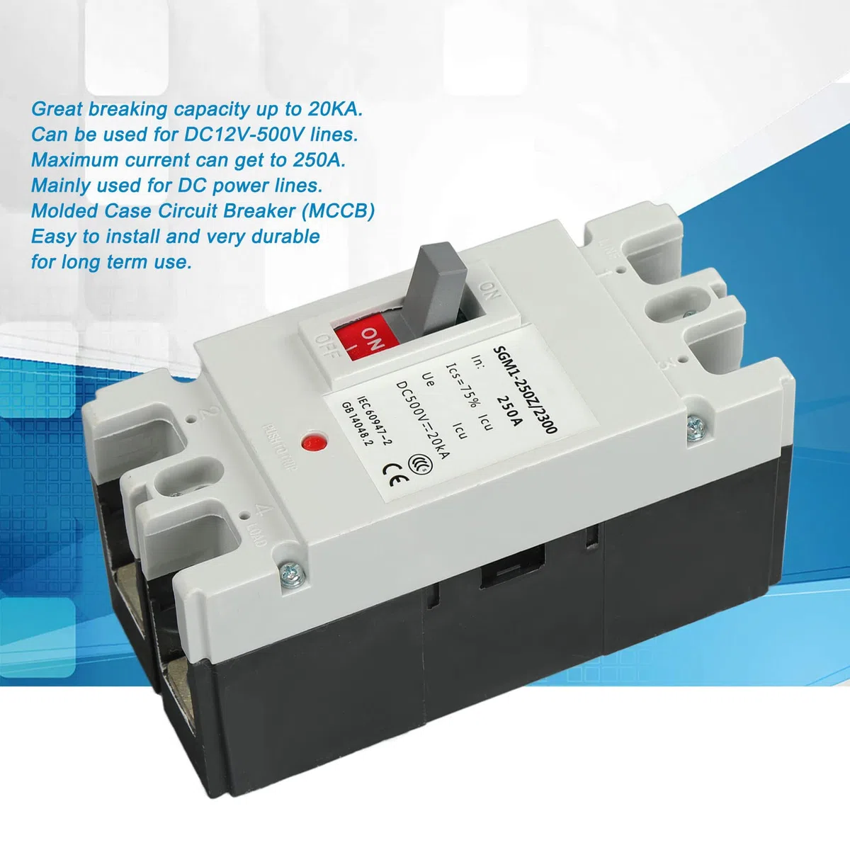 Generic Disyuntor, 2P MCCB Protector de Aislador de Interruptor de Protección de Batería Solar 250A 500V DC, con Capacidad de Ruptura 20KA, para Sistemas Hidroeléctricos de Energía