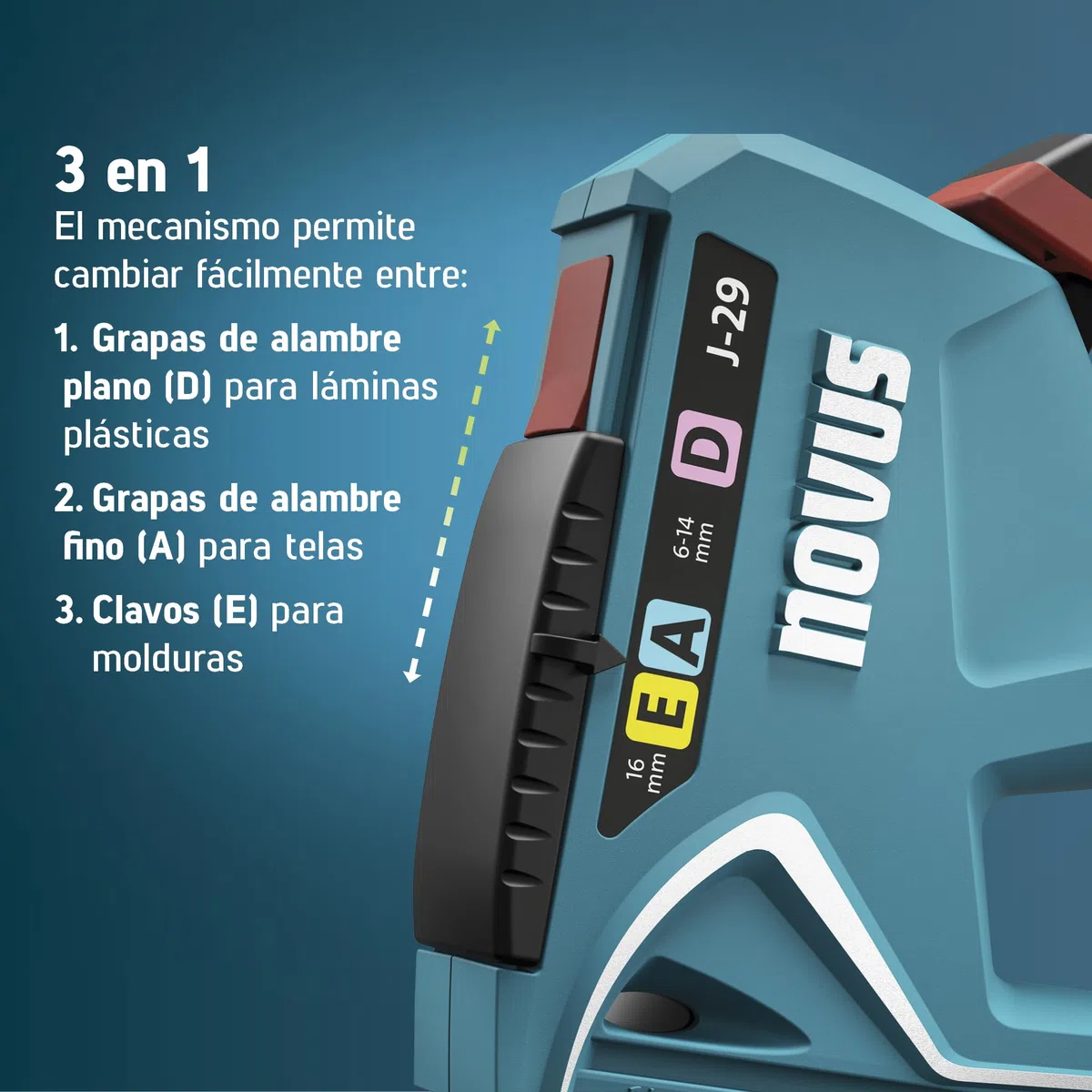 NOVUS TOOLS Juego de grapadora manual J-29 con 1800 grapas, grapadora universal profesional para madera con carcasa de metal y mango suave, para grapas de alambre fino y alambre plano de 6-14 mm