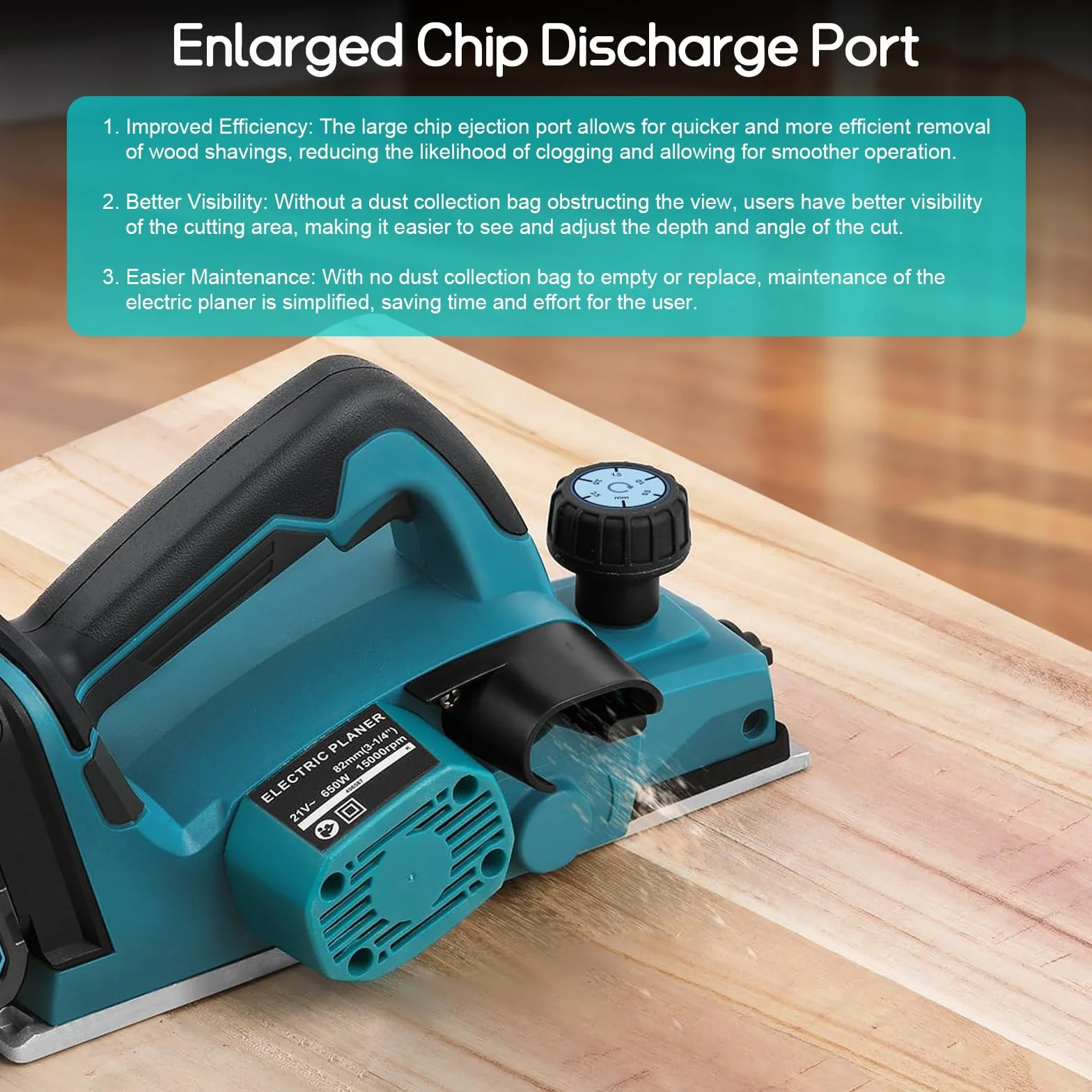 Cepilladora Eléctrica Inalámbrica compatible con Makita 18V Batería, 16500 RPM Cepilladora de Madera Portátil con Ancho de Cepillado 82 mm y Profundidad 2 mm, para Trabajar la Madera, Carpintería