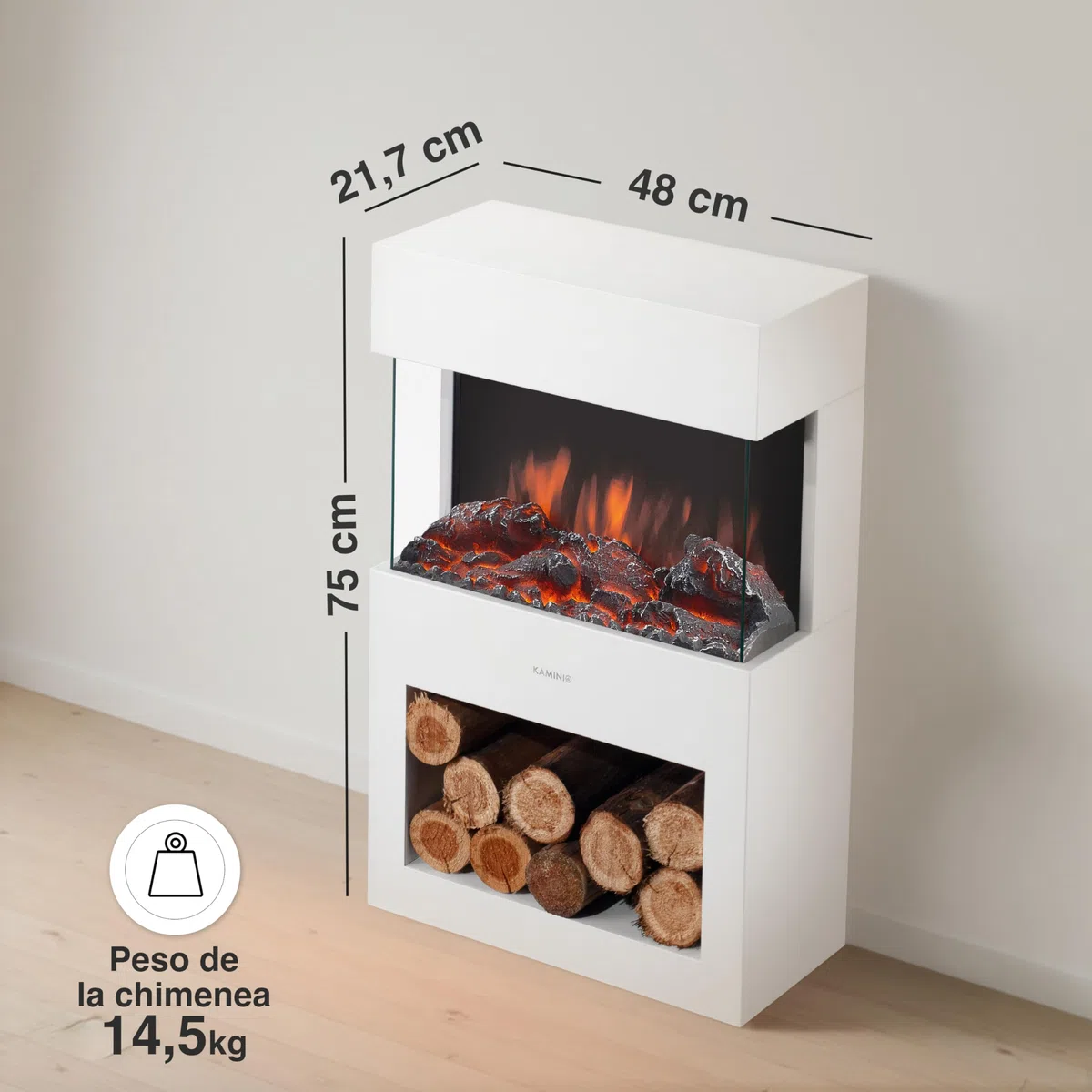 KAMINIO Eléctrica Chimenea Henri - Estufa de Chimenea eléctrica con calefacción, Efecto Llama 3D, LED, Control Remoto Blanco