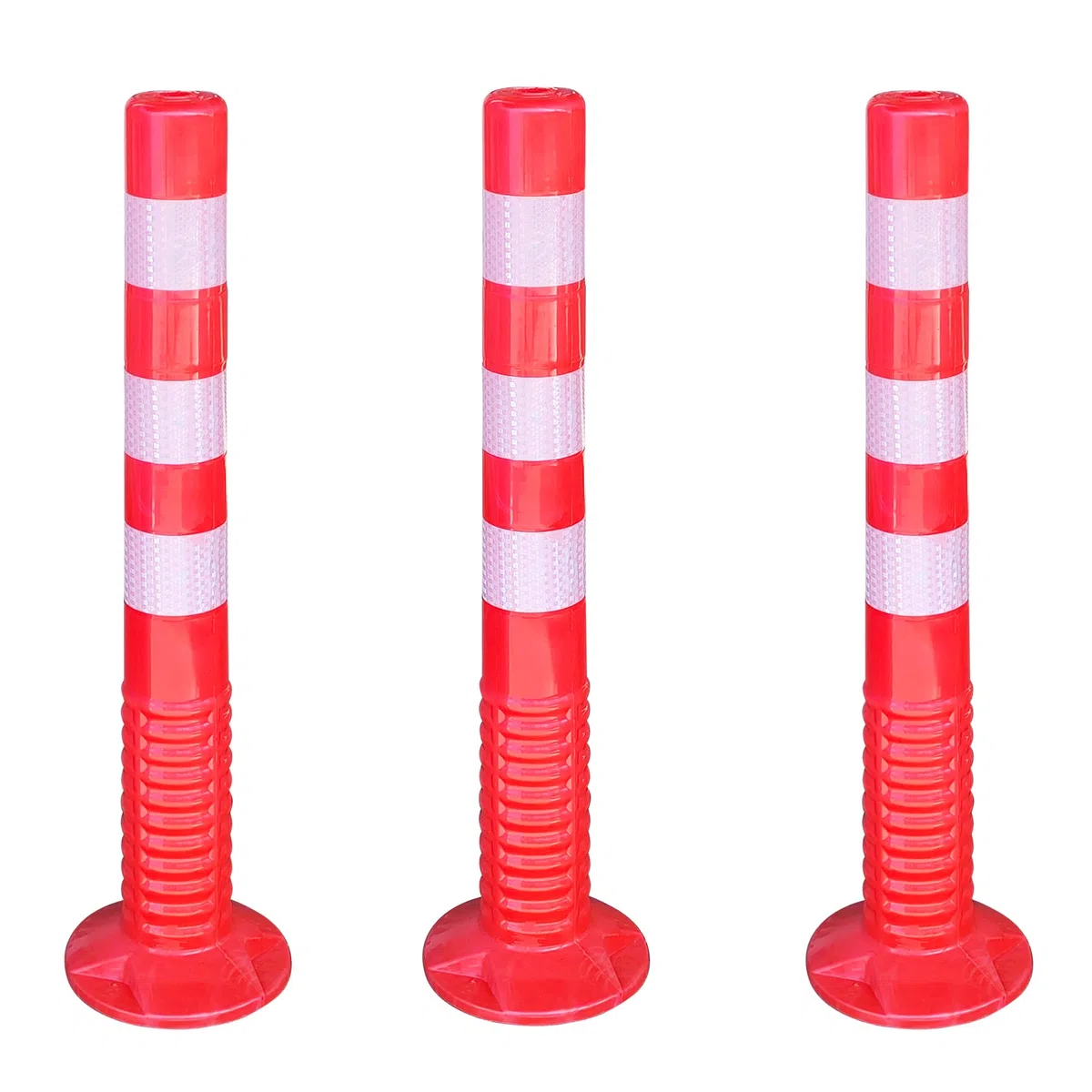 PAL | Bolardo poste señalizacion trafico de plástico poliuretano naranja de gran flexibilidad para trafico (3- Bolardos)