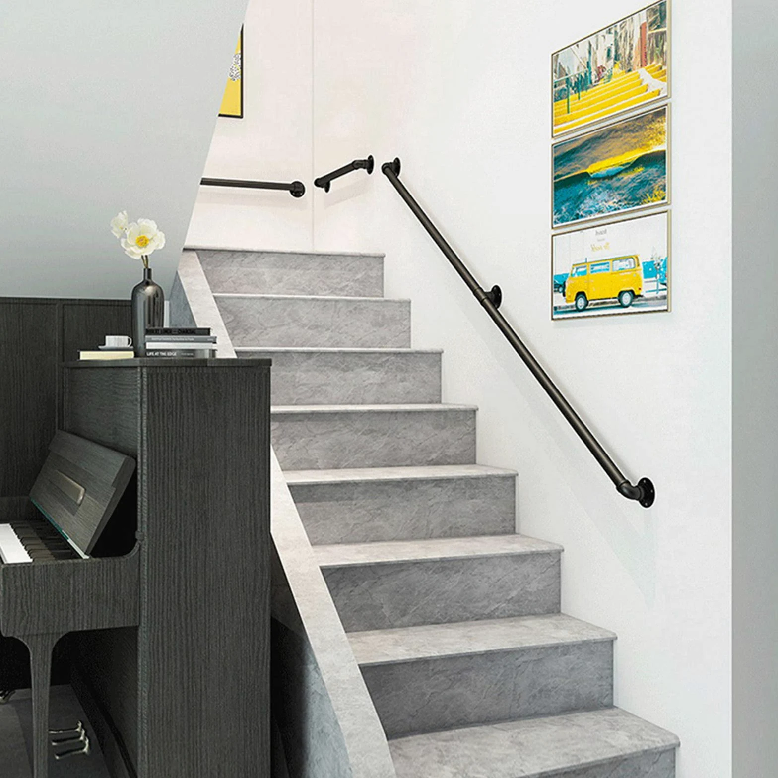 Pasamanos de escalera de hierro forjado para interiores y exteriores, poste de apoyo para barandillas de escaleras para niños mayores, reposabrazos antideslizante,360cm