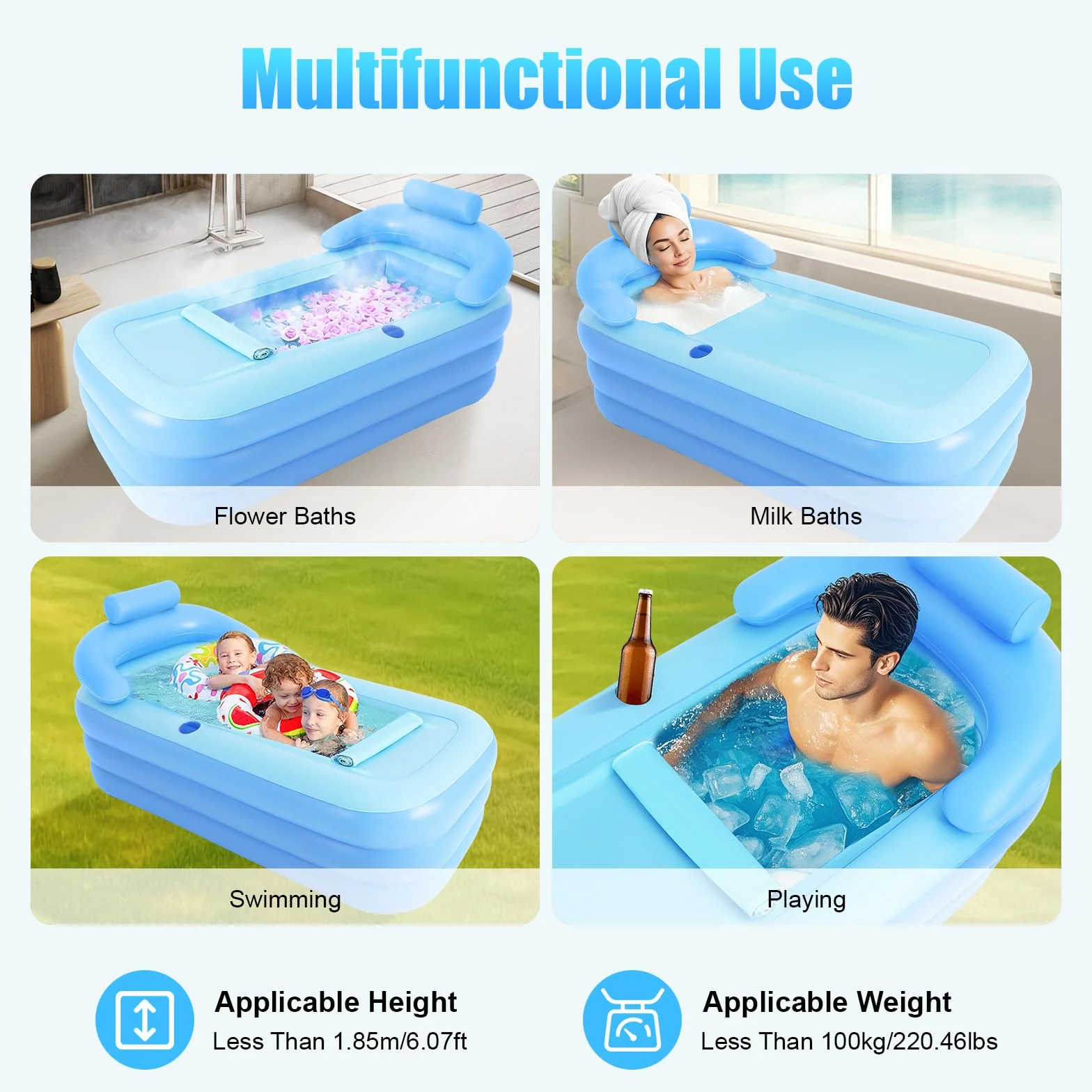 Bañera hinchable, bañera plegable de PVC para exterior, bañera portátil independiente para spa de adultos, bañera de asiento para adultos, bañera grande para chapotear, bañera de ducha móvil para spa