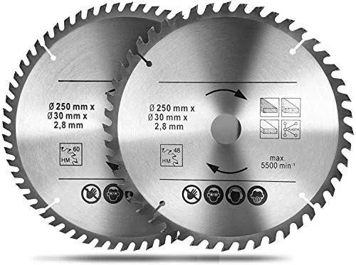 Hoja de Sierra Circular Optiline Wood, 250x30mm, 48T y 60T, Profesional para Corte de Metal y Madera, Compatible con Sierras Circulares de Mesa