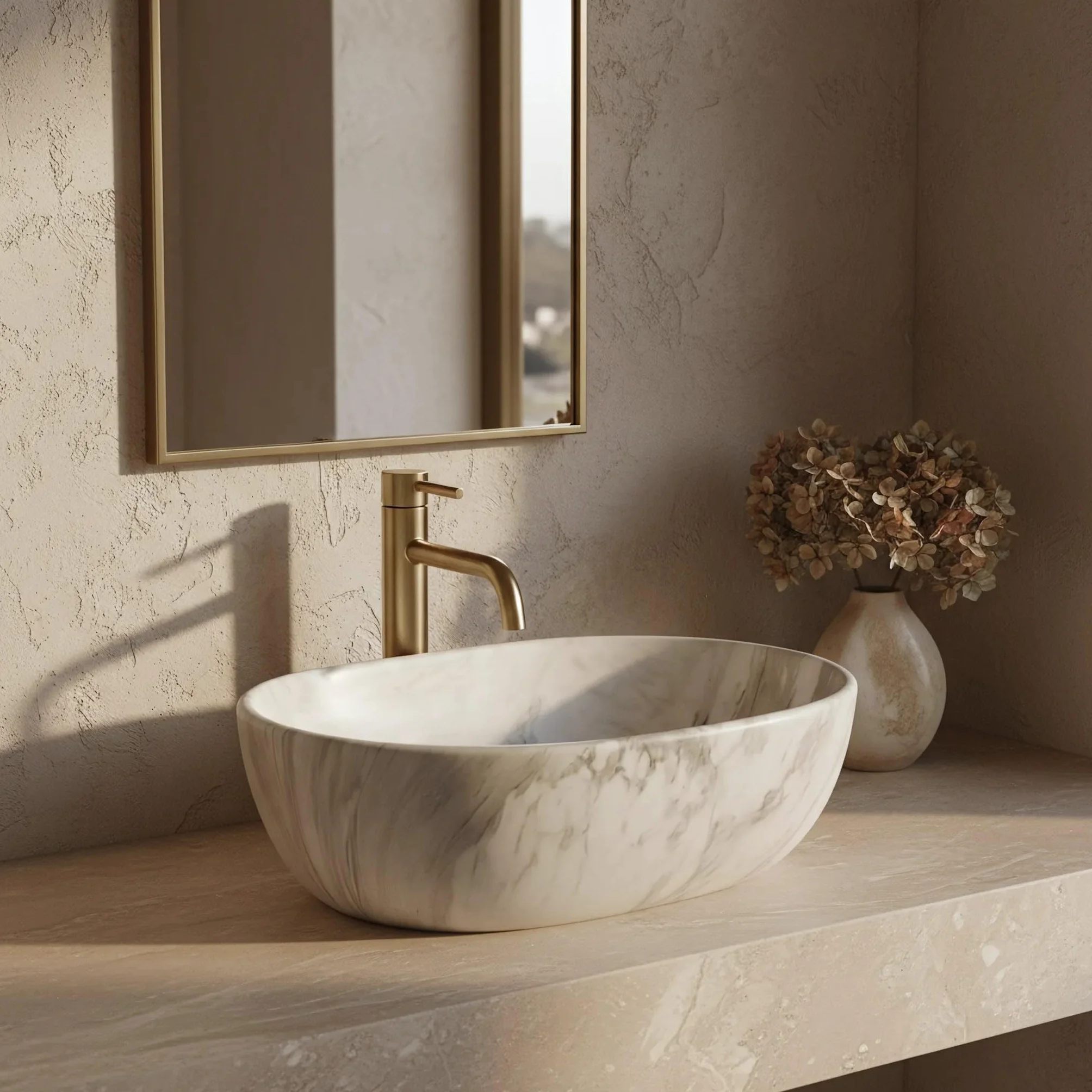 Lavabo Sobre Encimera Rea Amelia Ash Matt Beige 48X34,5X13,5Cm
