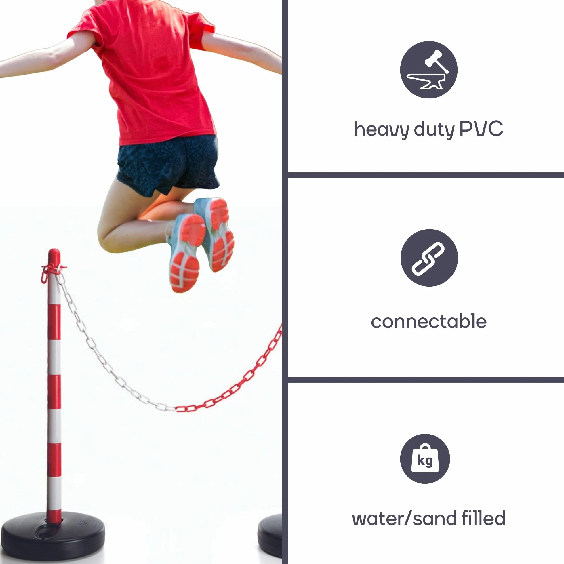 Perel Set de postes PVC 2 piezas rojo blanco 90 cm base rellenable con arena o agua conectables para eventos aparcamientos hostelería y espacios públicos