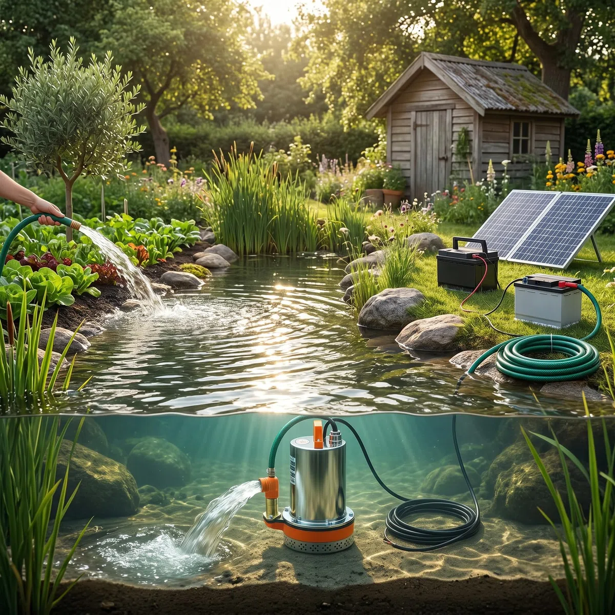 Bomba Sumergible de 12 V CC Bomba de Agua Solar Bomba de Agua Sumergible Solar con Batería Pequeña Ideal para Riego, Acuicultura y Drenaje de Piscinas, Elevación máxima: aprox. 8