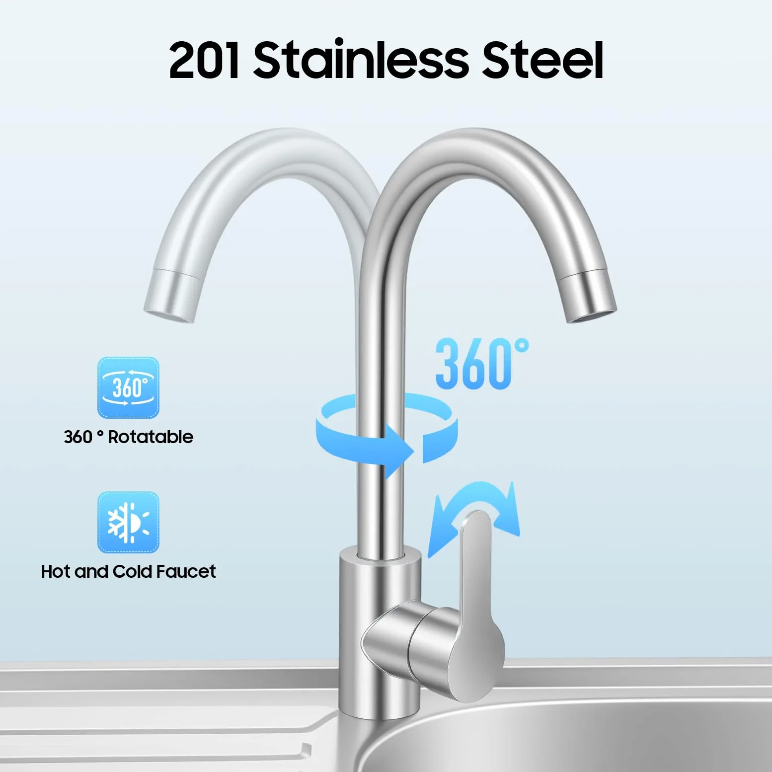 Fregadero de cocina independiente para exteriores, fregadero de acero inoxidable, grifo de lavabo, encimera multifuncional, fregadero, fregadero de agua para cocinas, cafés y bares (75 x 40 x 78 cm)