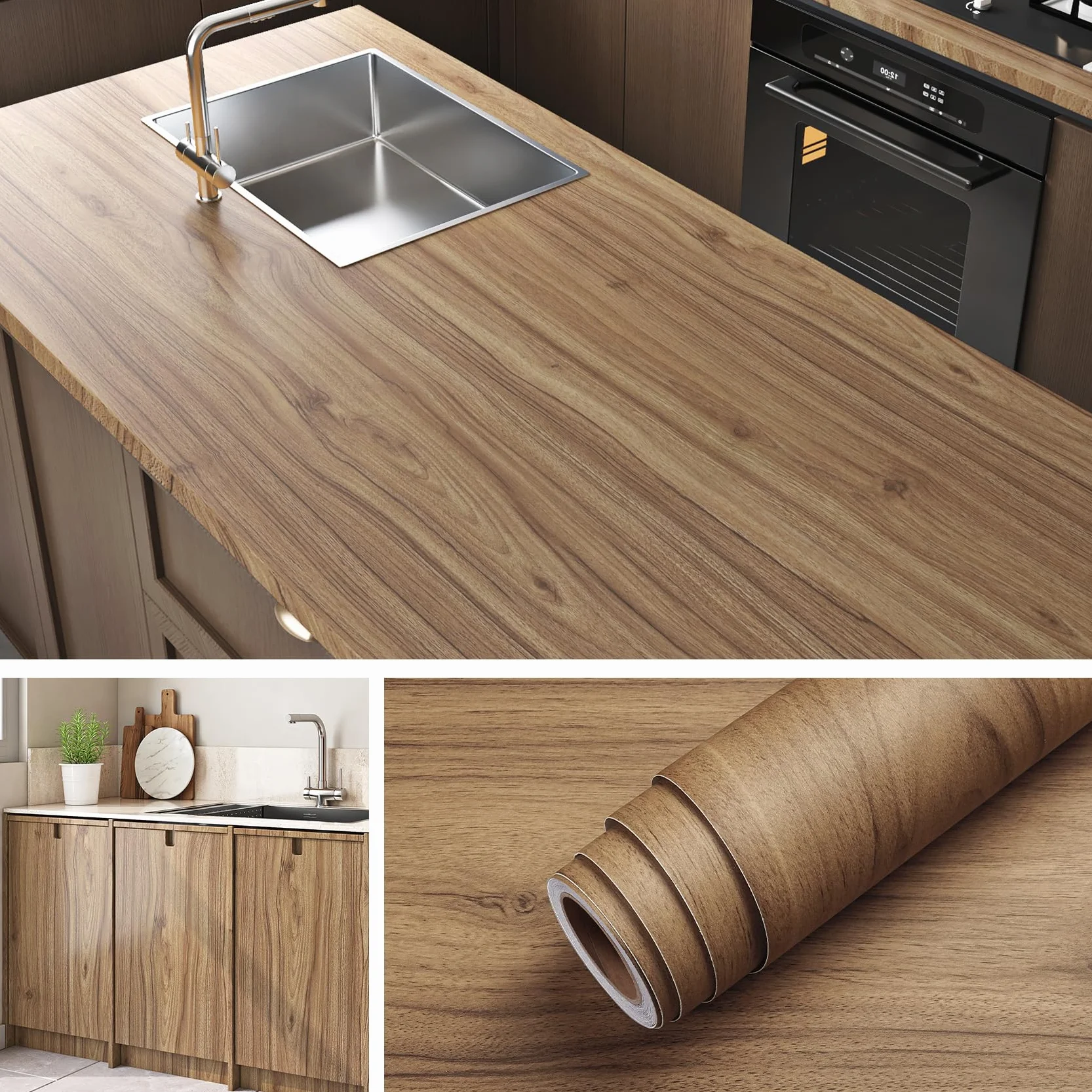 Livelynine Vinilo para Encimera de Cocina Madera Vinilo Adhesivo Cocina Pared 90CMx500CM Papel Adhesivo Muebles Madera Puertas de Armario Mesas Papel Pintado Maderas Autoadhesivo Papeles Pared Maderas