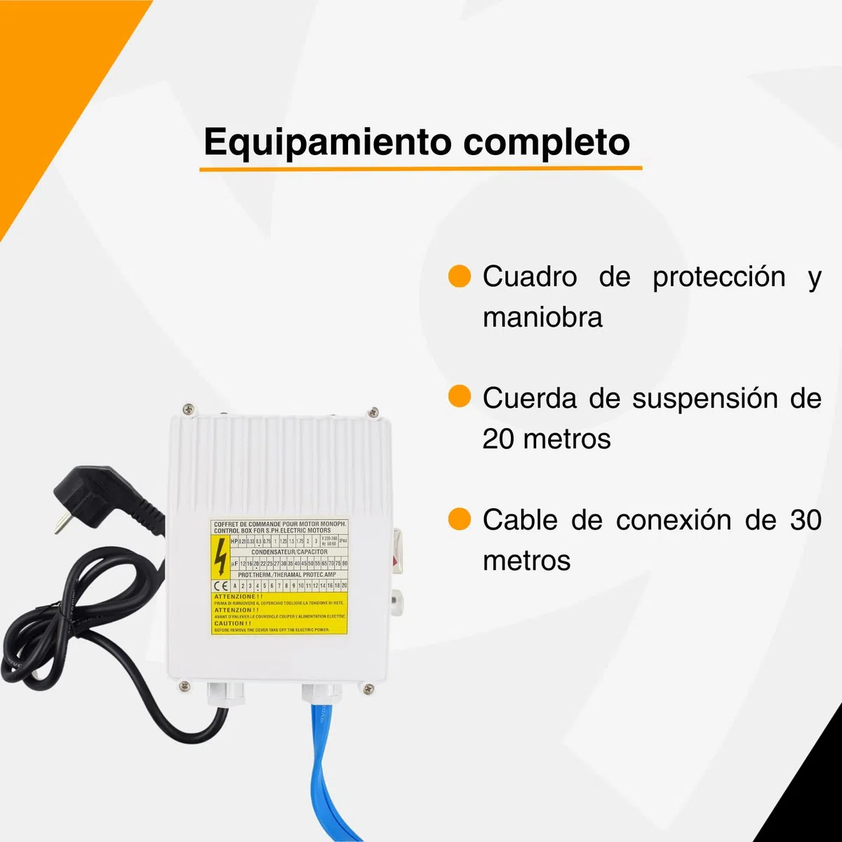 ESPA LEADER Bomba Sumergible Saturn 4 04 14 M, 1900 W, Caudal Máx 6.800 l/h, Altura Bombeo 102m, para Pozos, Trasvases de Agua, Riego por Aspersión y Goteo, Acero Inoxidable, Cuerda de Suspensión 20m