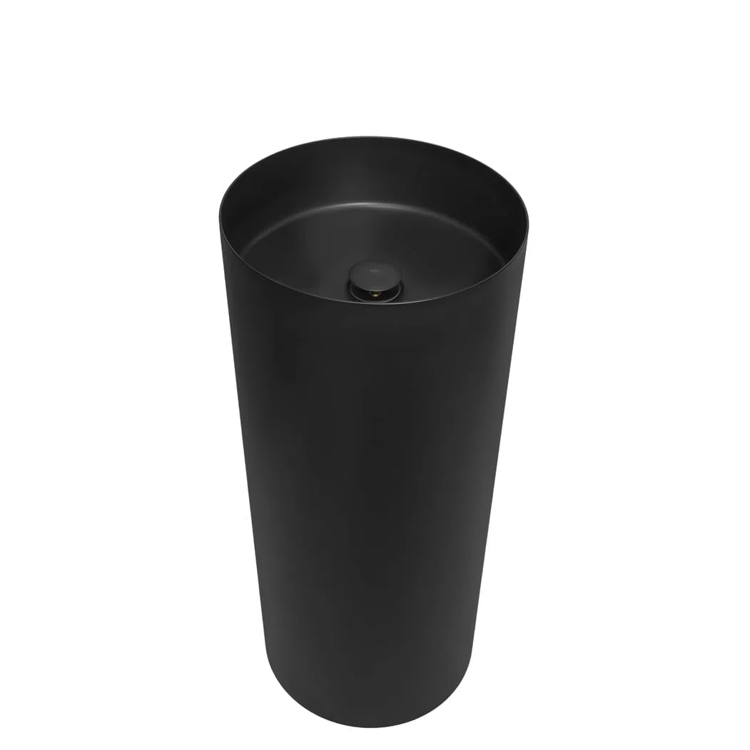 Lavabo de Pie VITTA Negro Ø360 mm Acero Inoxidable Altura 850 mm Incluye Válvula de Latón