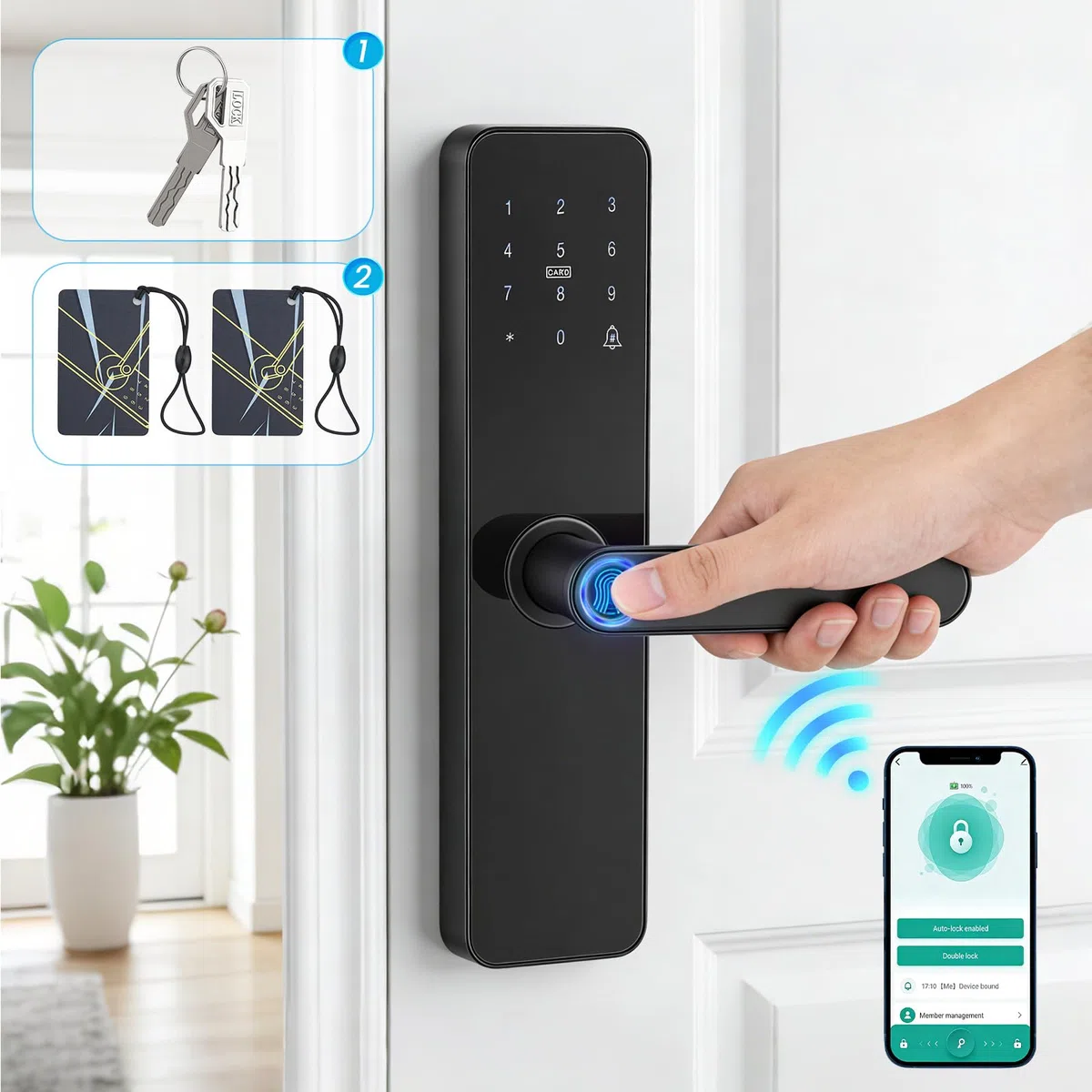 Cerradura Inteligente 6 en 1: Huella, App y código – para Puertas de Madera, Bluetooth, Acceso Remoto, contraseñas temporales, Montaje DIY, Compatible con Tuya Smart Life