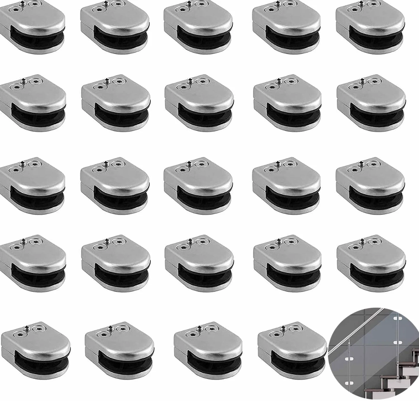 24 abrazaderas de cristal de acero inoxidable 304, soporte de cristal ajustable, parte trasera plana para balaustradas, pasamanos de 6-8 mm