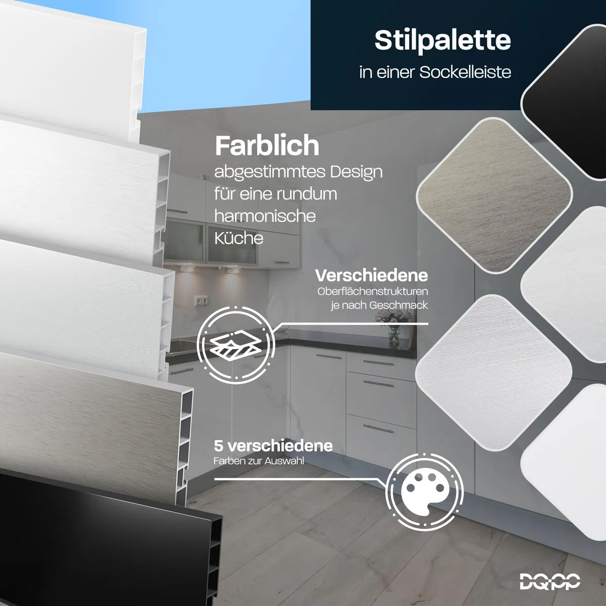 DQ-PP Zócalo de 6 m, 150 mm, aluminio cepillado, plástico, zócalo, zócalo, zócalo, zócalo, zócalo de cocina, zócalo para cocina empotrada