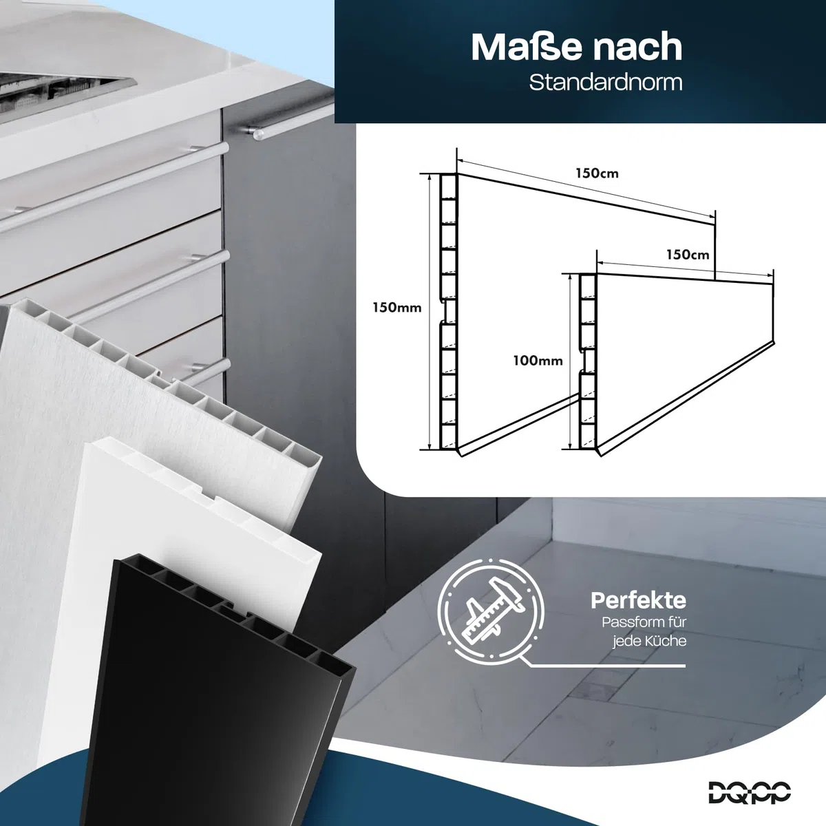 DQ-PP Zócalo de 6 m, 150 mm, aluminio cepillado, plástico, zócalo, zócalo, zócalo, zócalo, zócalo de cocina, zócalo para cocina empotrada