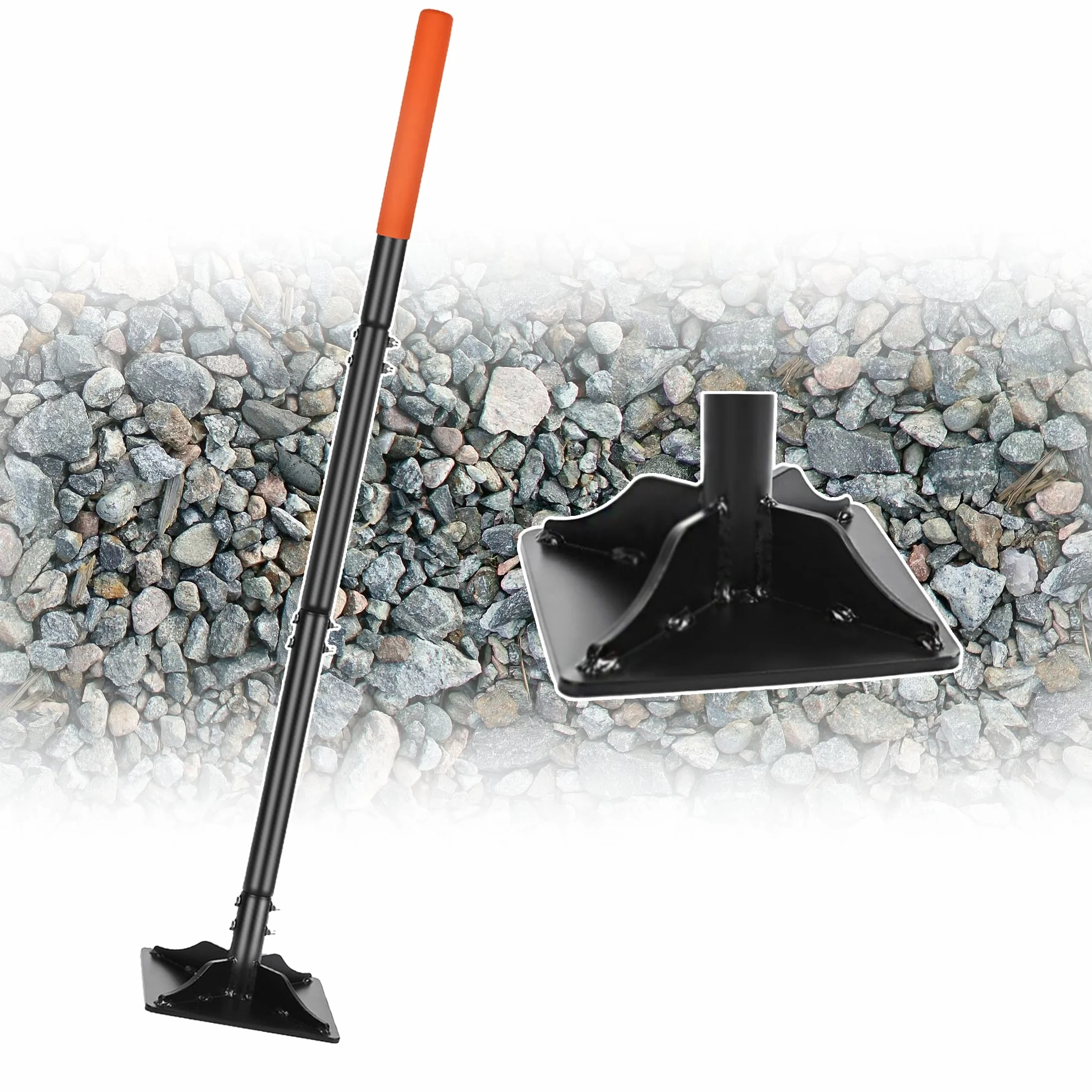 BARAYSTUS Herramienta de Jardinería, Compactador de 112 cm de Acero al Carbono de Alta Resistencia, Compactador Ajustable para Nivelar para Instalar Pavimentos y Reparar Asfalto, 4,5 kg