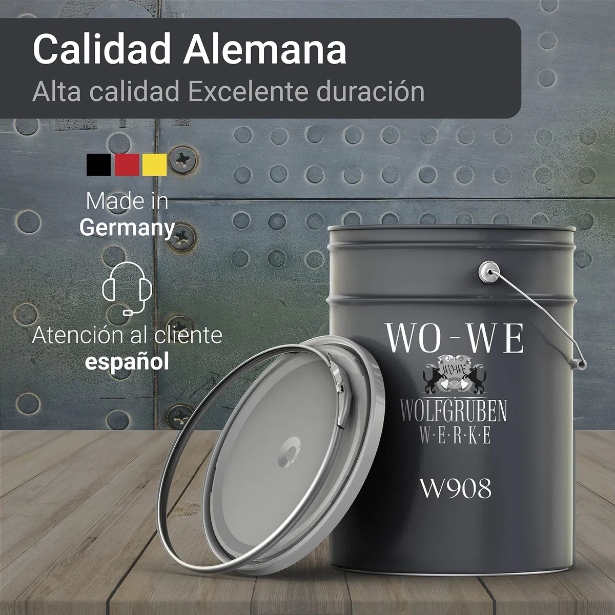 WO-WE Pintura de Metal Antioxidante 4 en 1 para Exterior - Protección y alta Resistencia W908 Gris antracita - 5L