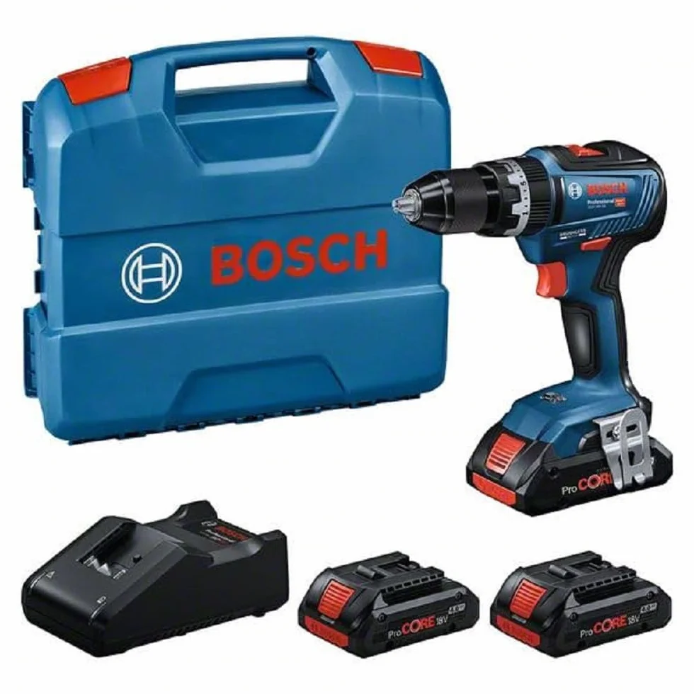 Bosch Professional 18V System GSB 18V-55 taladro percutor a batería (Brushless, 55 Nm, 1750 rpm, incl. 3 baterías ProCORE de 4,0 Ah, cargador GAL 18V-40, en L-Case)