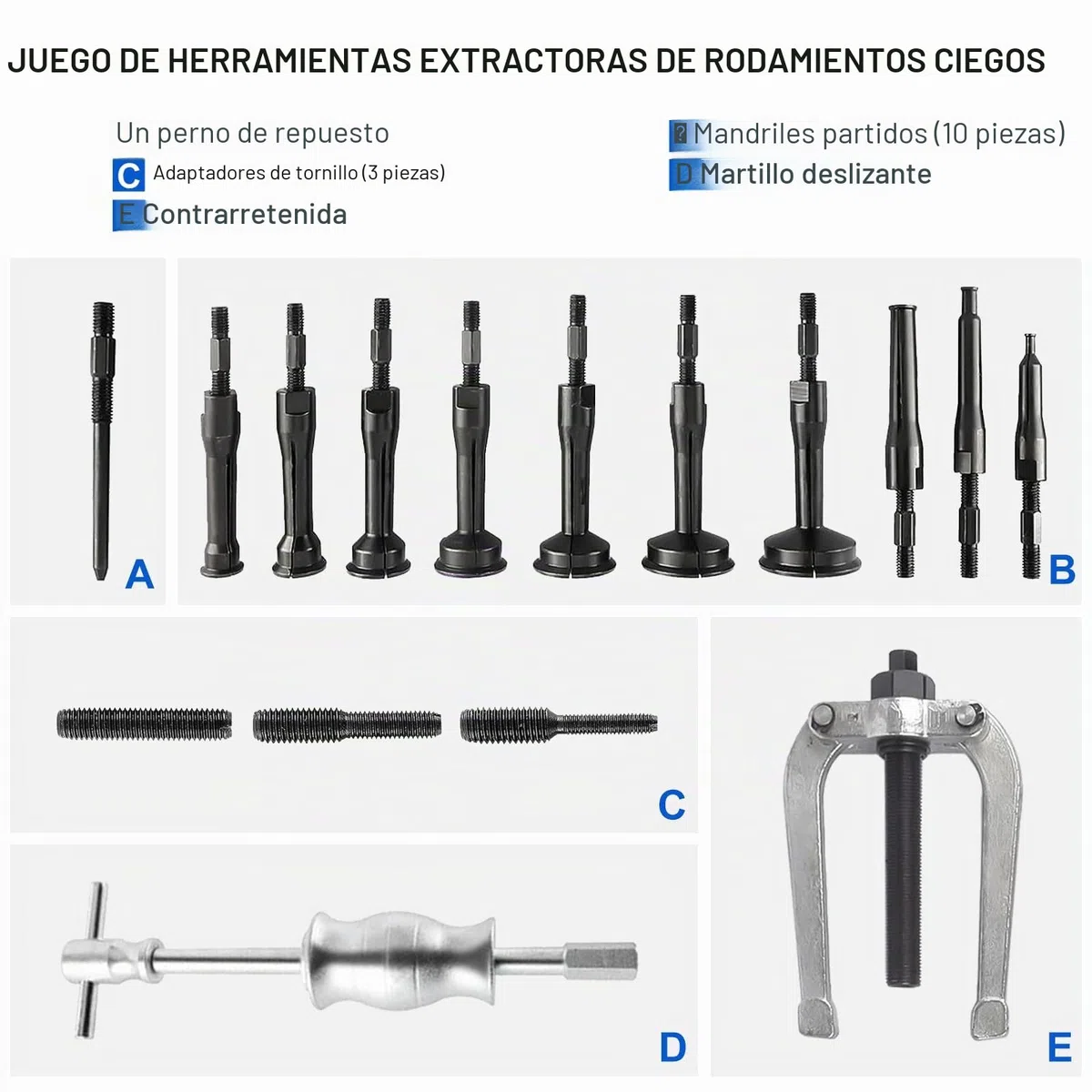 FreeTec 16 Piezas Extractor Rodamientos Internos, 8mm-58mm Extractor para Rodamientos Interior con Martillo Deslizante, Herramienta Extracción Rodamientos Internos para Coche Camión Motocicleta
