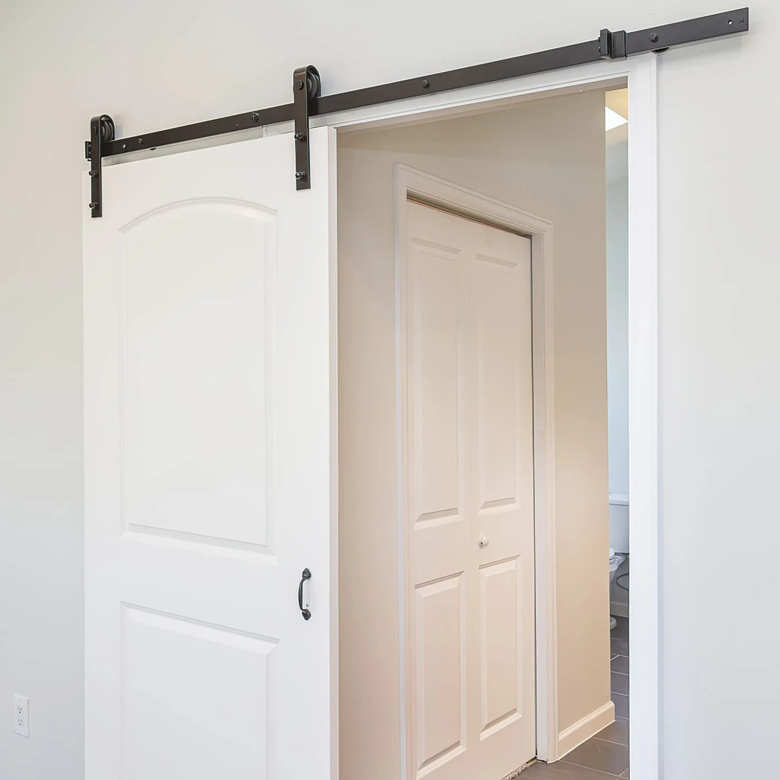 Jopassy 183cm (6FT) Juego de herrajes para puertas correderas, Kit de sistema de puerta corredera, Puertas correderas capacidad de carga 150kg, Riel de puerta corredera para puerta individual de