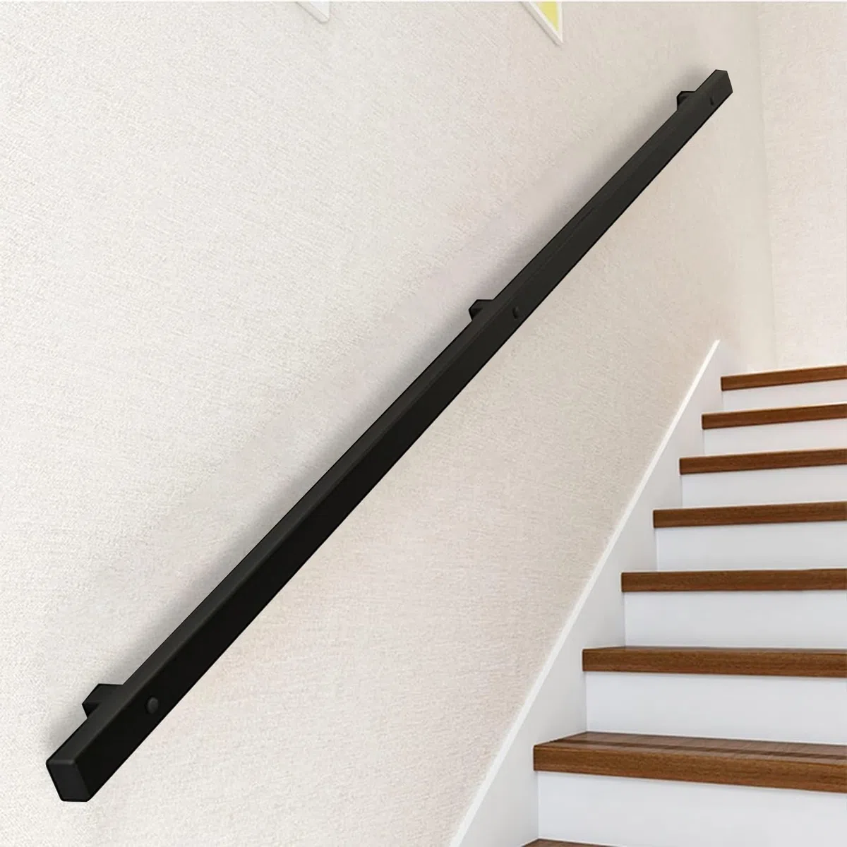 Pasamanos de pared para escaleras exteriores o interiores, 1m 1,5m 2m 2,5m 3m 6m barandilla de escalera antideslizante de hierro forjado moderno, barra de apoyo de tubo cuadrado negro(120cm)