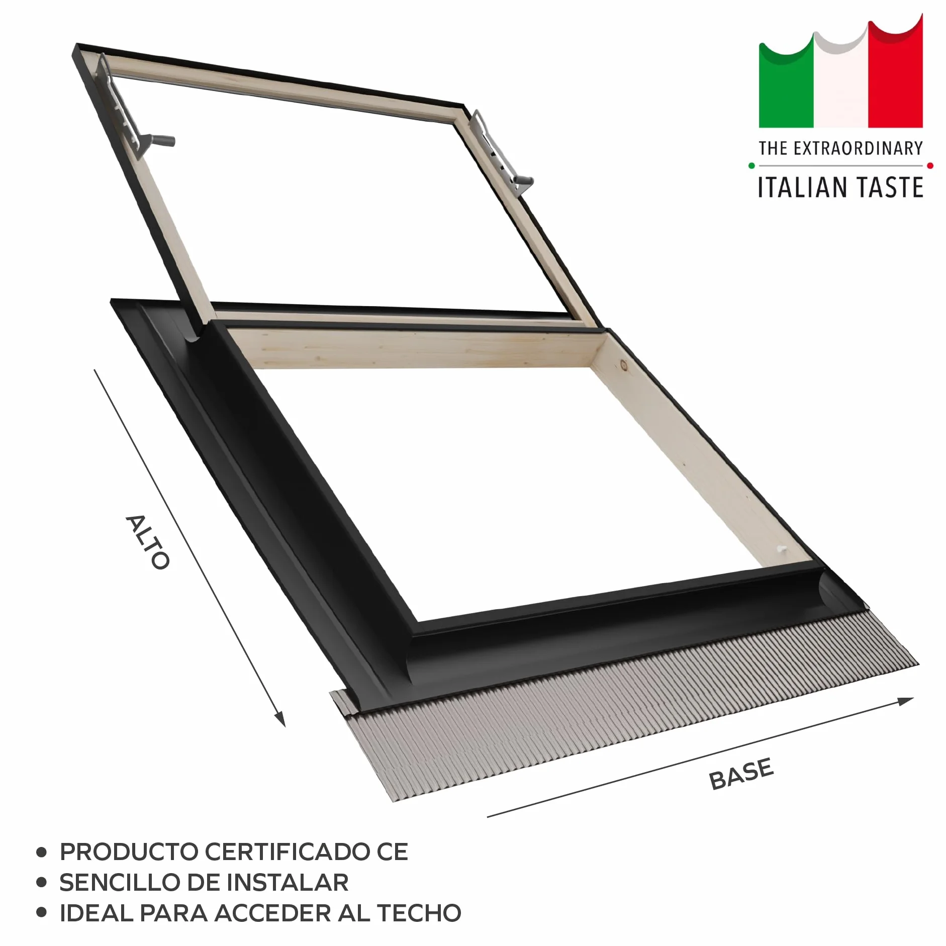 Emica - Claraboya abertura Vasistas en Aluminio | Línea Best Vidrio Antigranizo y Seguridad Interna 4T-9-4T | Tirador con 4 posiciones de apertura | Ventanas para Tejados (72x48 Base x Alto)